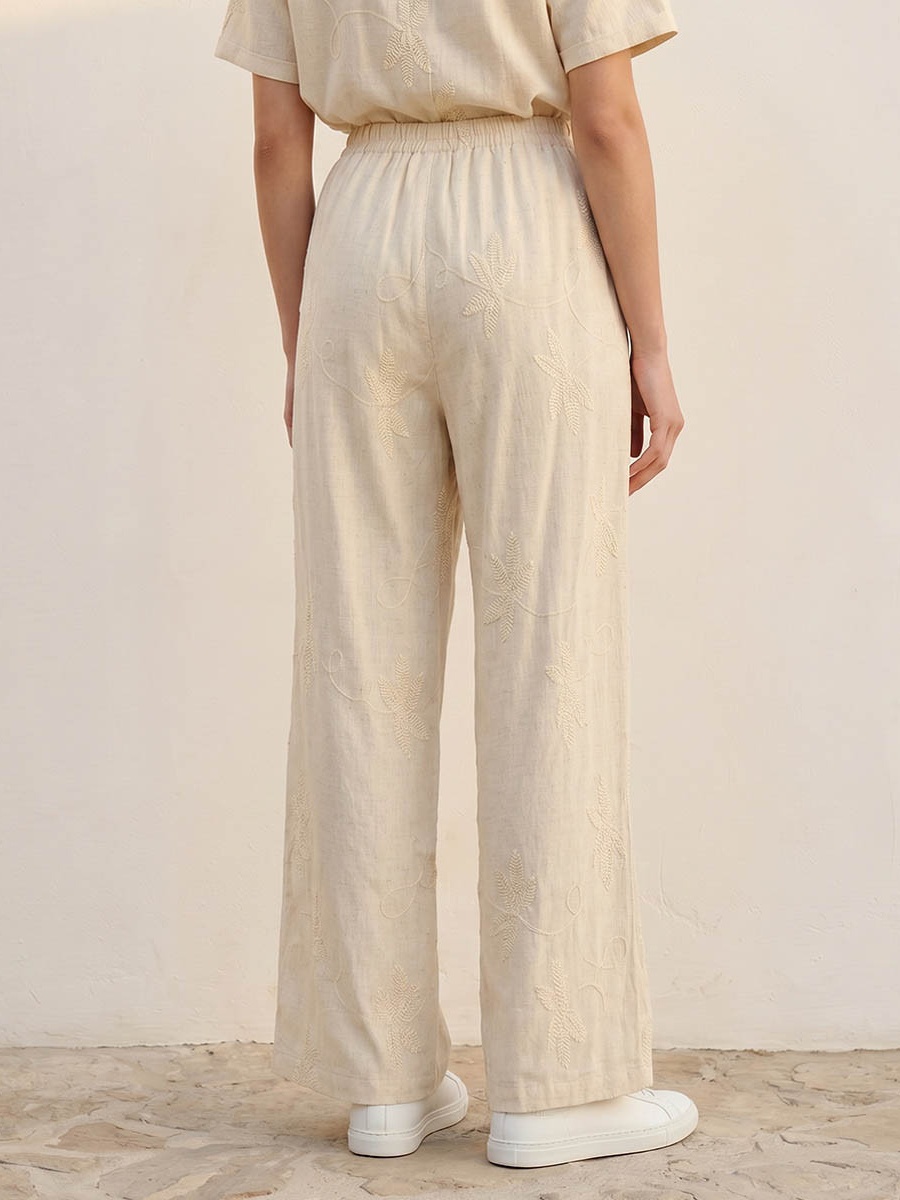 Mid-Rise Embroidered Wide Leg Pants
