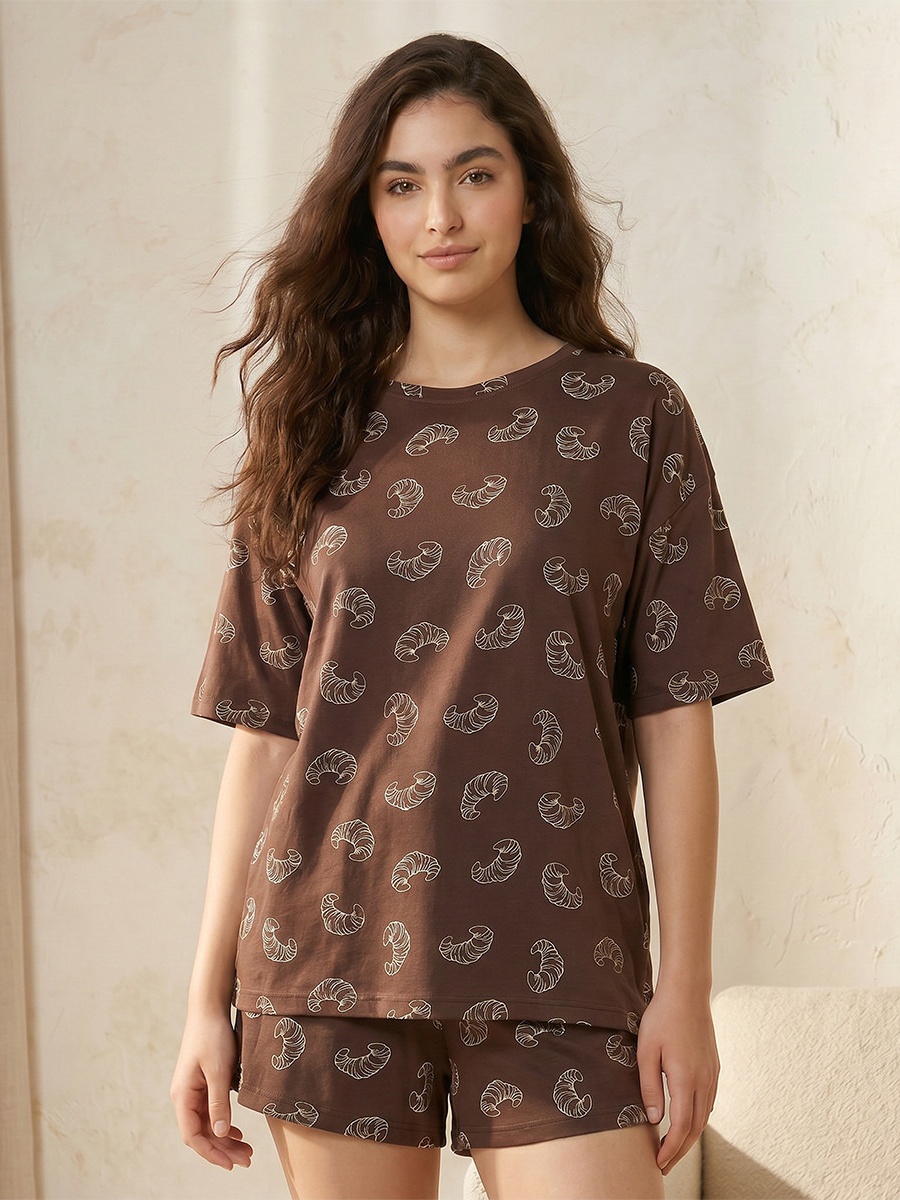 Pyjama Set with Printed Cotton T-Shirt and Shorts