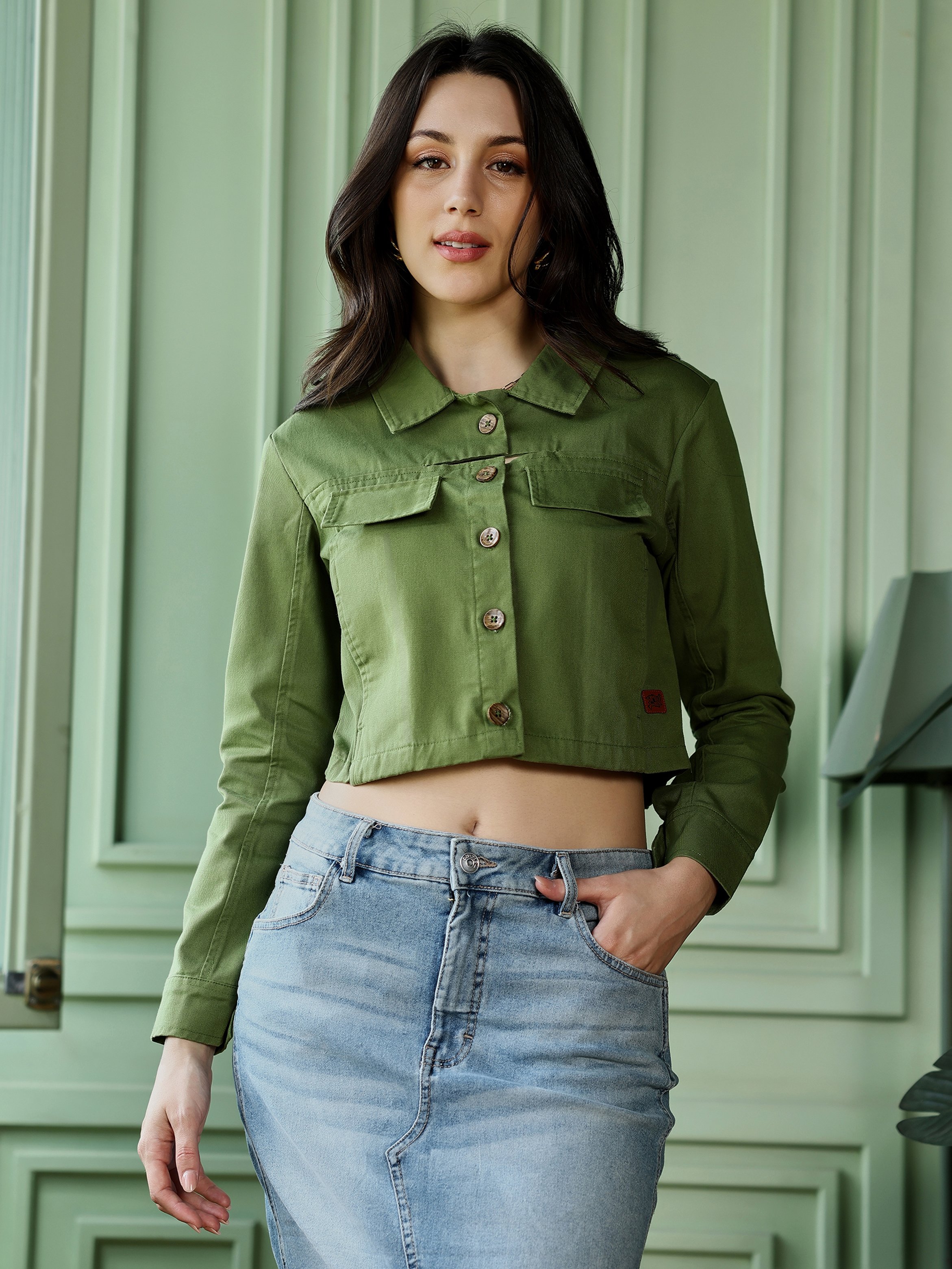 Green Cropped Utility Jacket