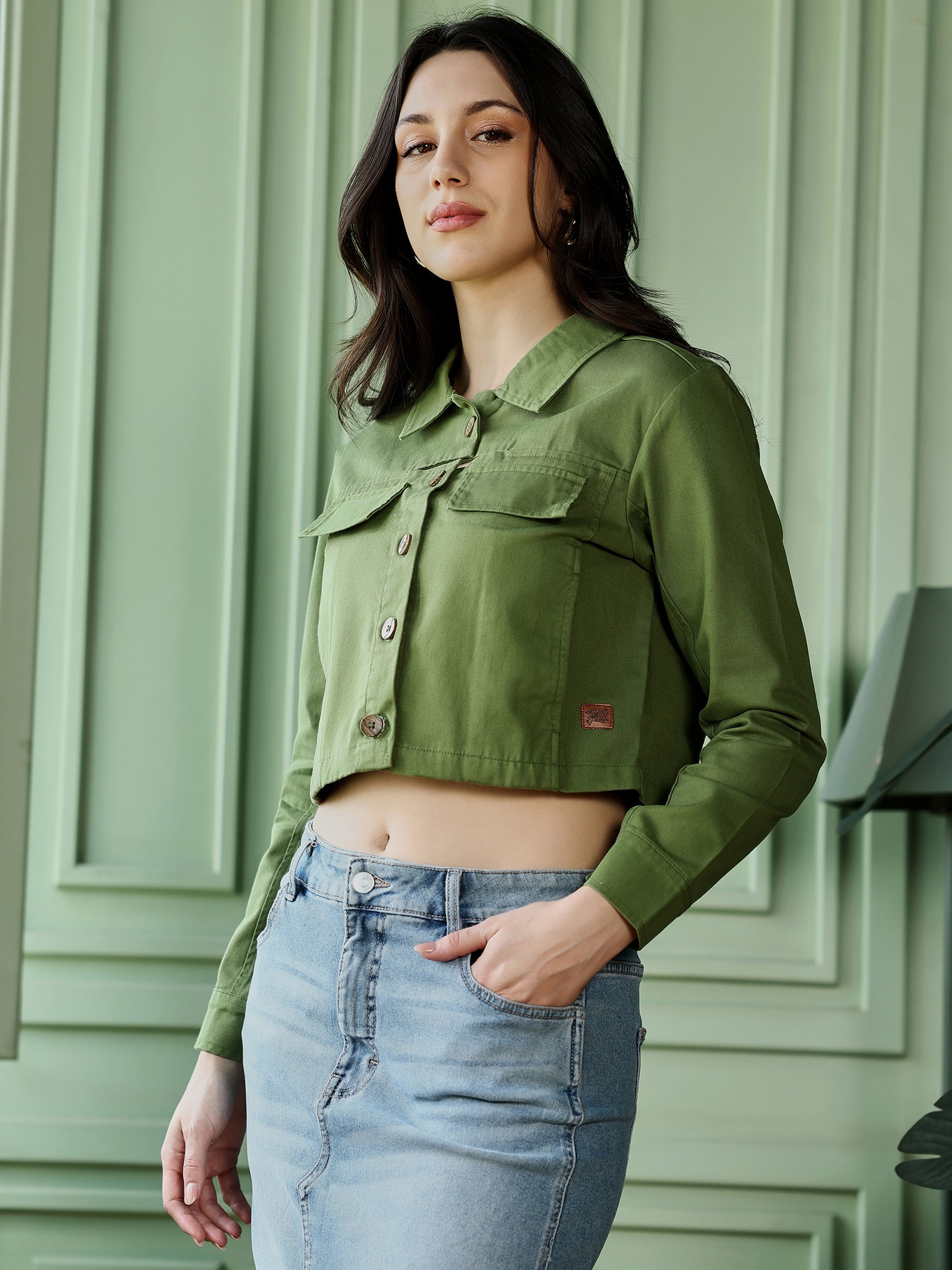Green Cropped Utility Jacket