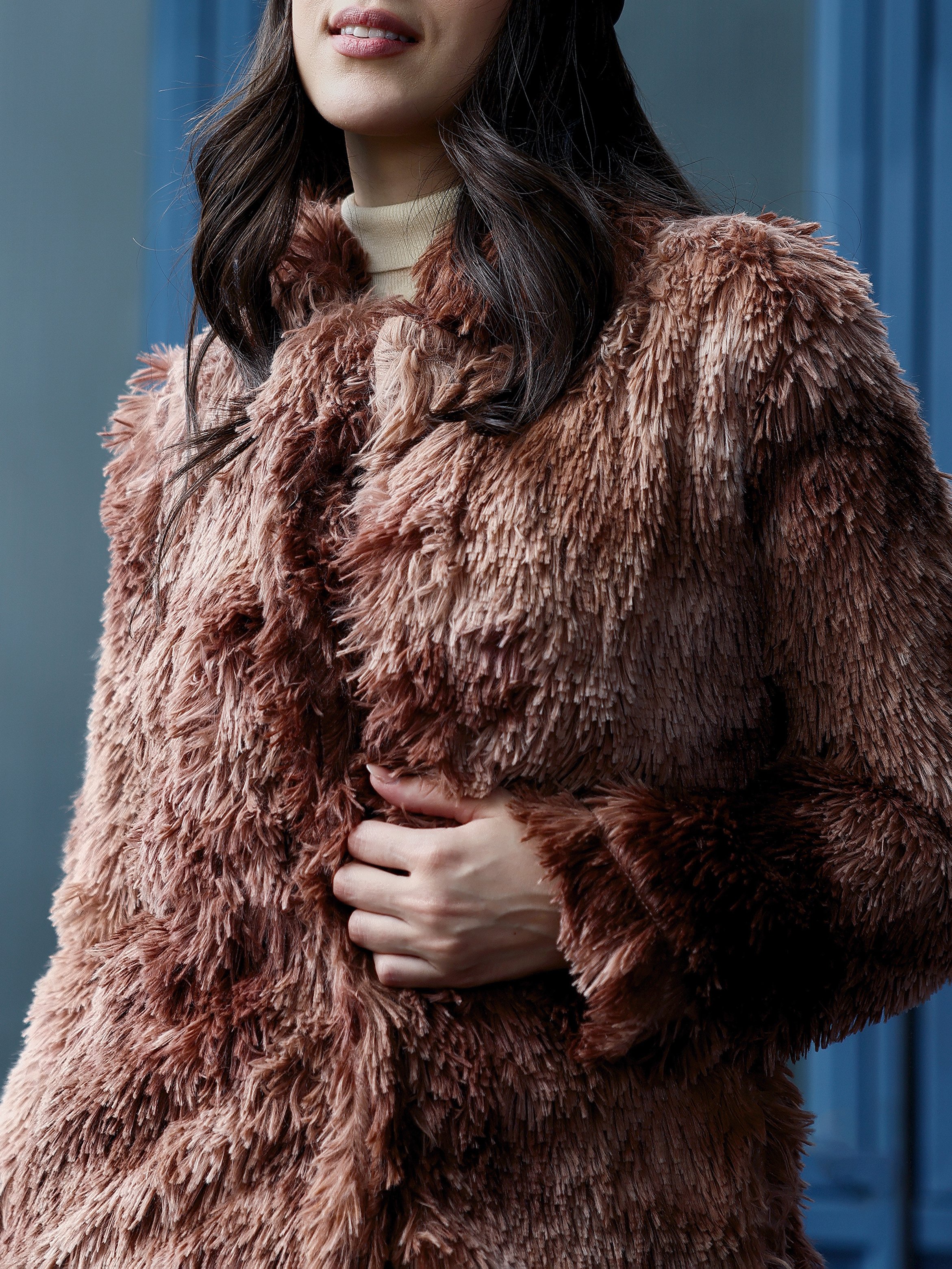 Chocolate Brown Dye-Faux Fur Long Coat