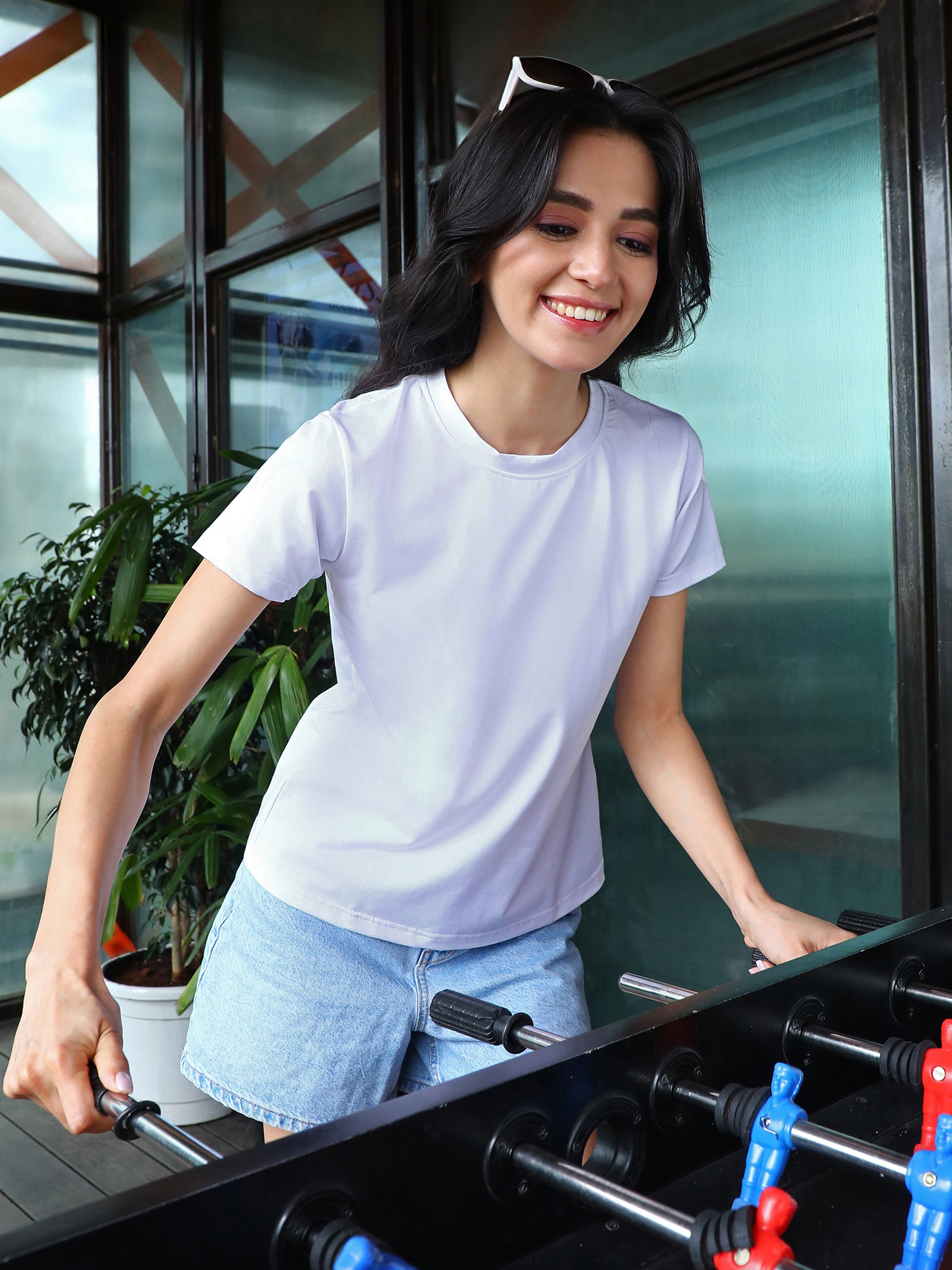 Powder White Solid Basic T-Shirt