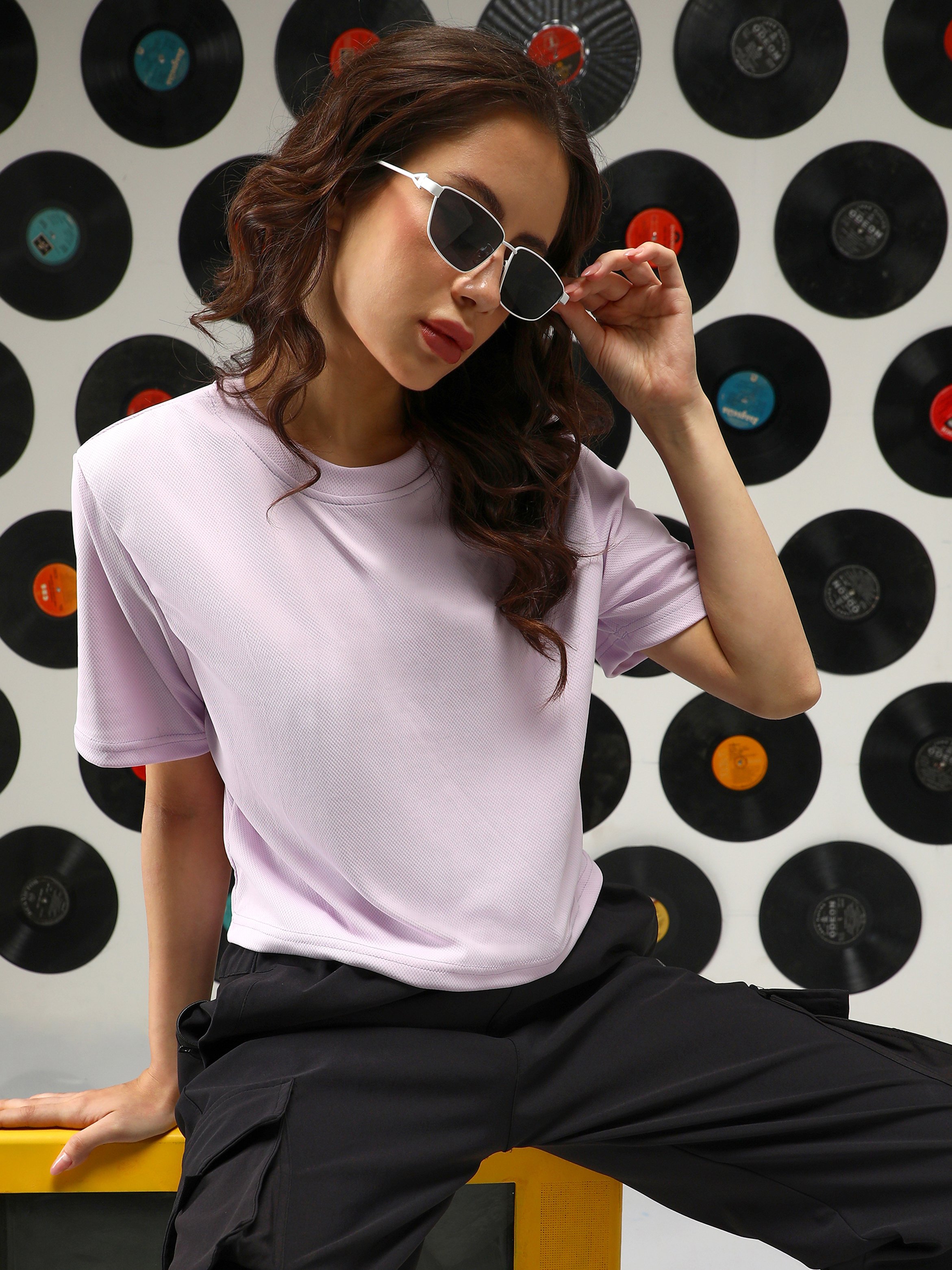 Lavender Solid Regular T-Shirt