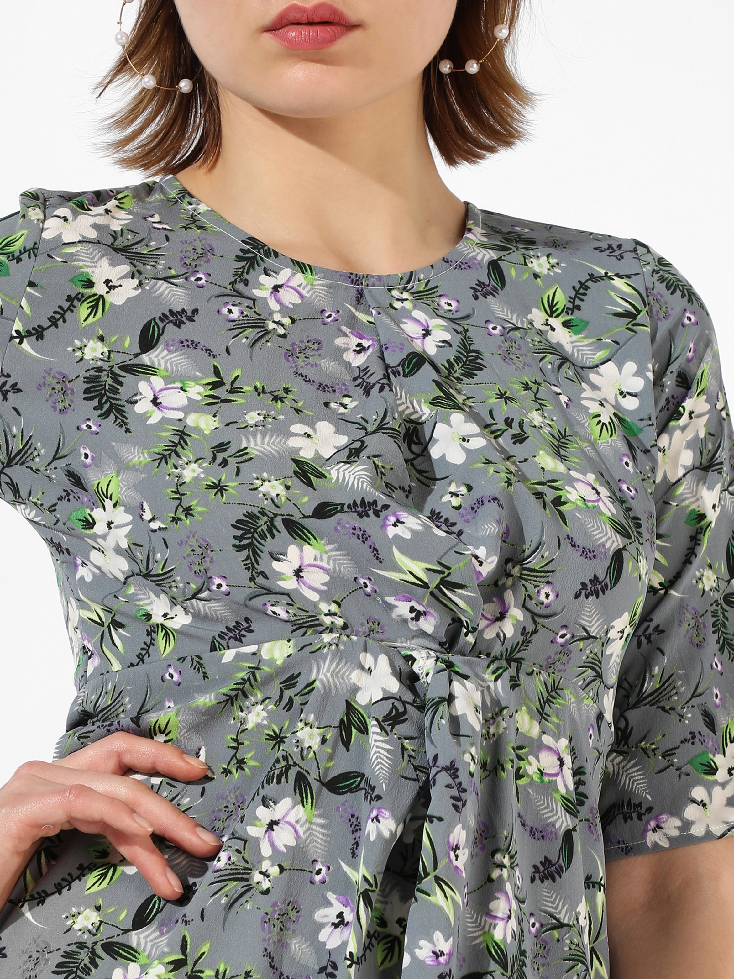 Moon Grey Floral Sheath Knee Length Dress