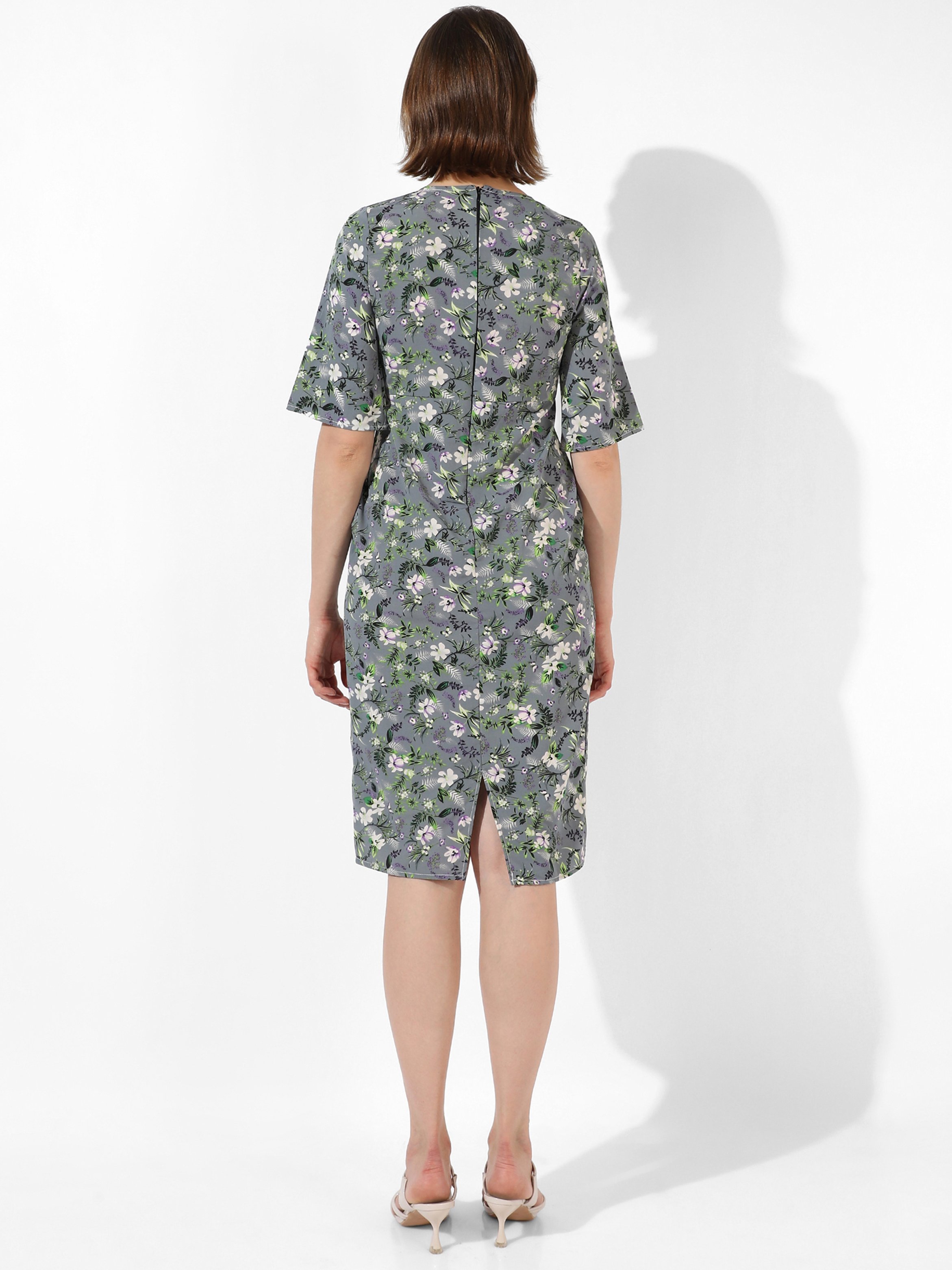 Moon Grey Floral Sheath Knee Length Dress