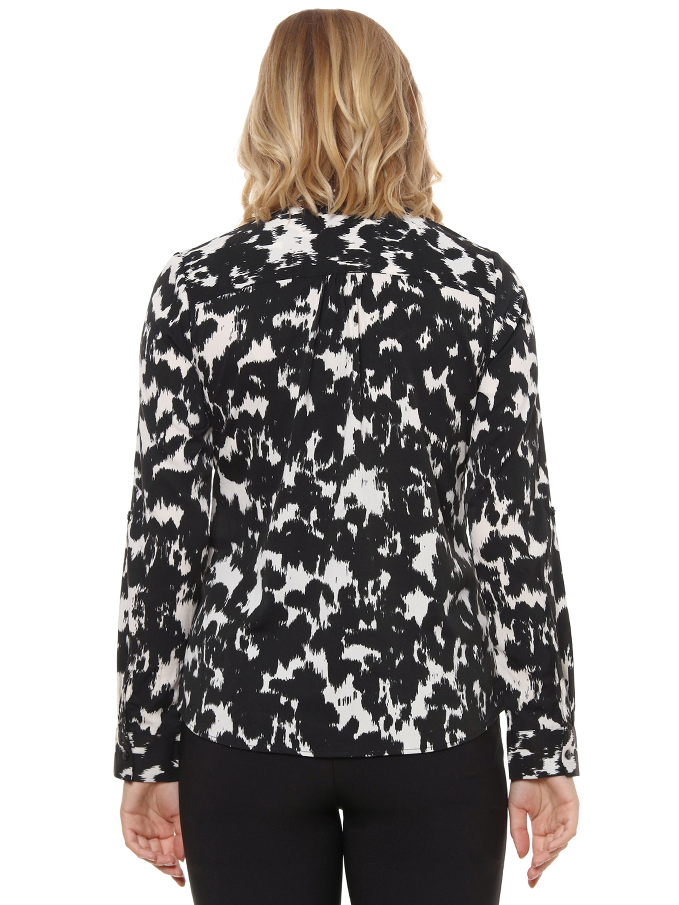 Onyx Black All Over Print Tie-Neck Top