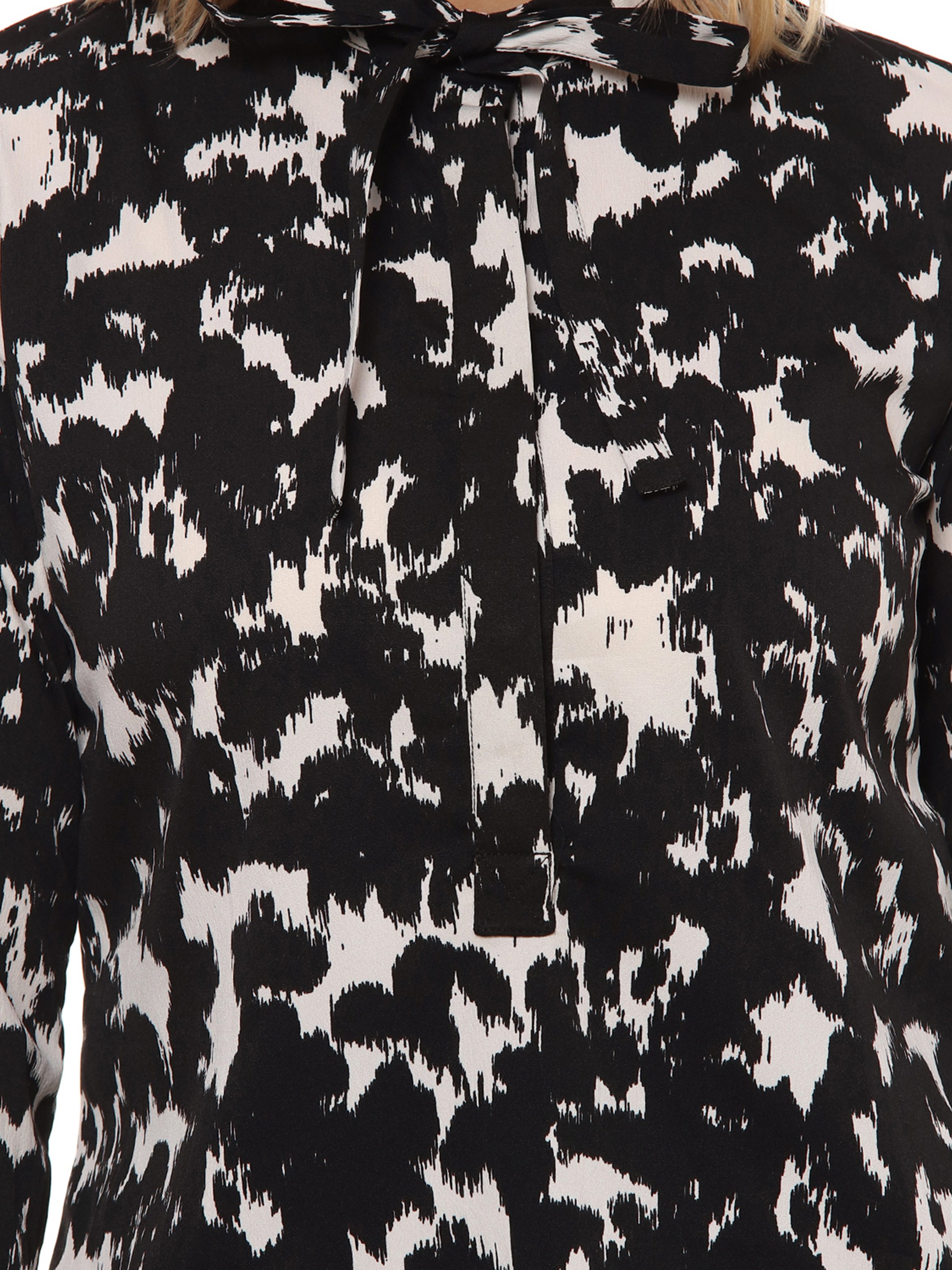Onyx Black All Over Print Tie-Neck Top