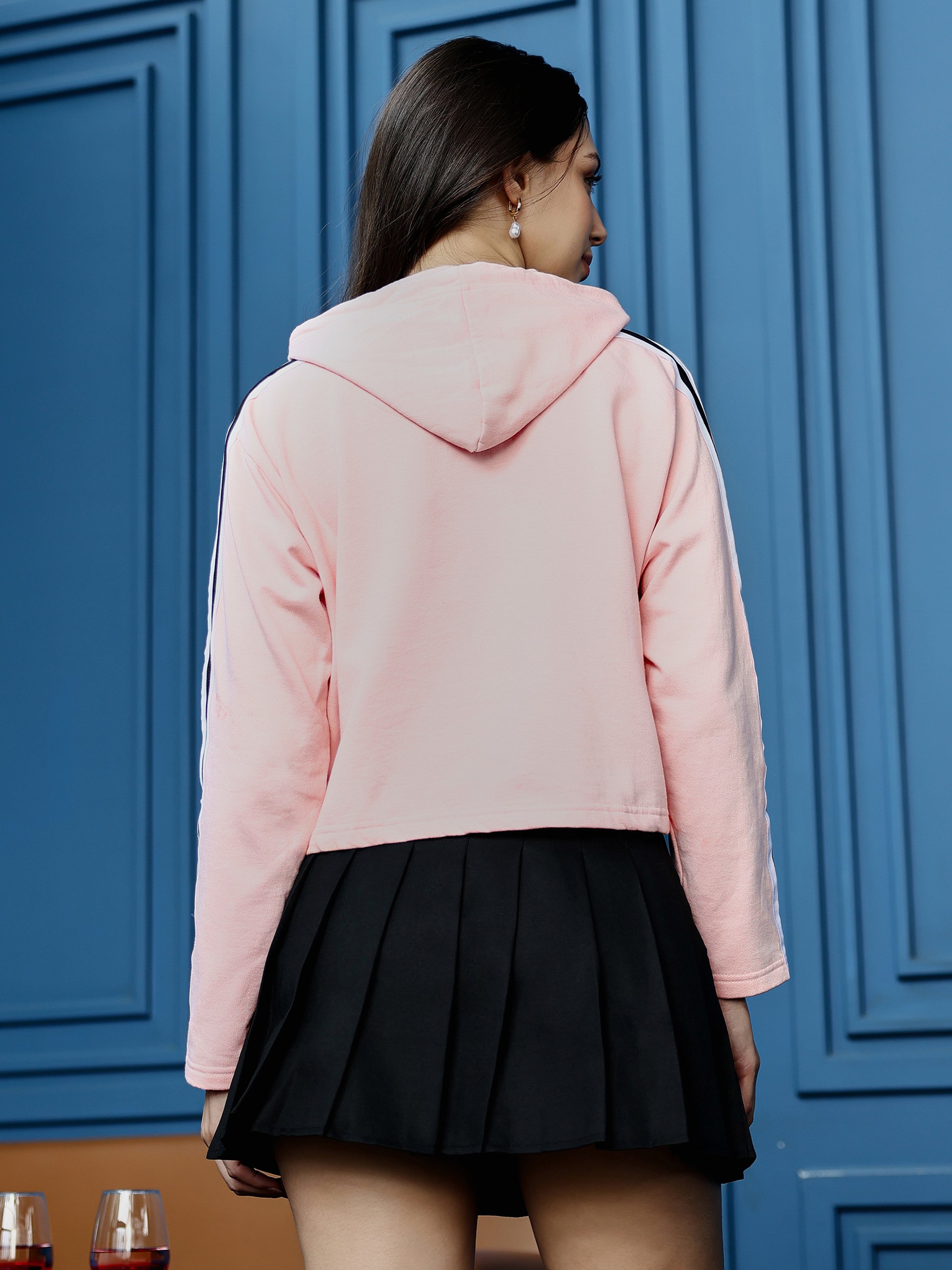 Baby Pink Side-Striped Crop Hoodie