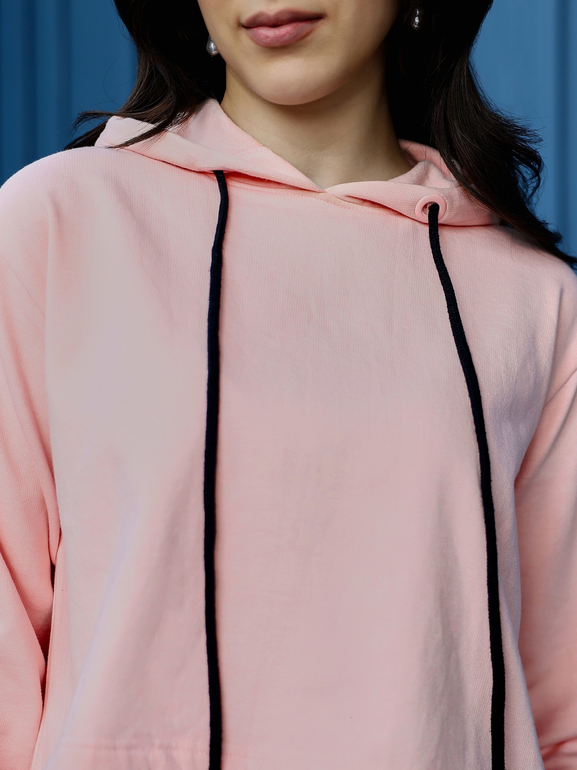 Baby Pink Side-Striped Crop Hoodie