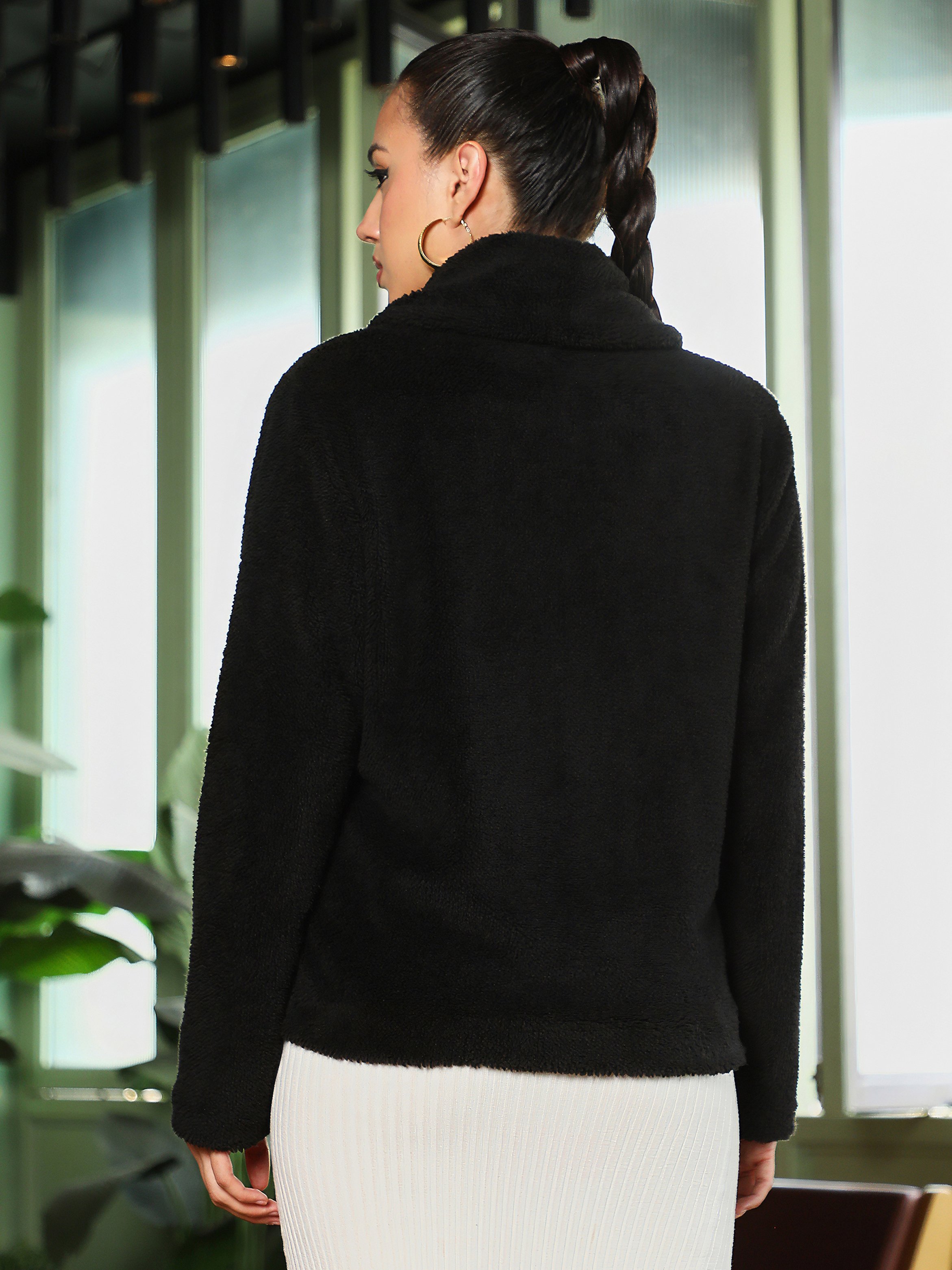 Onyx Black Faux Fur Shawl Jacket