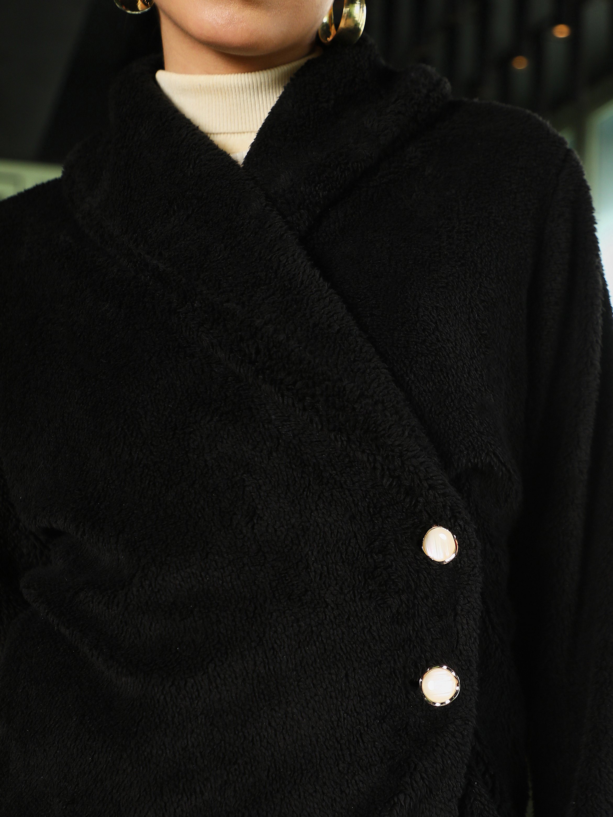 Onyx Black Faux Fur Shawl Jacket