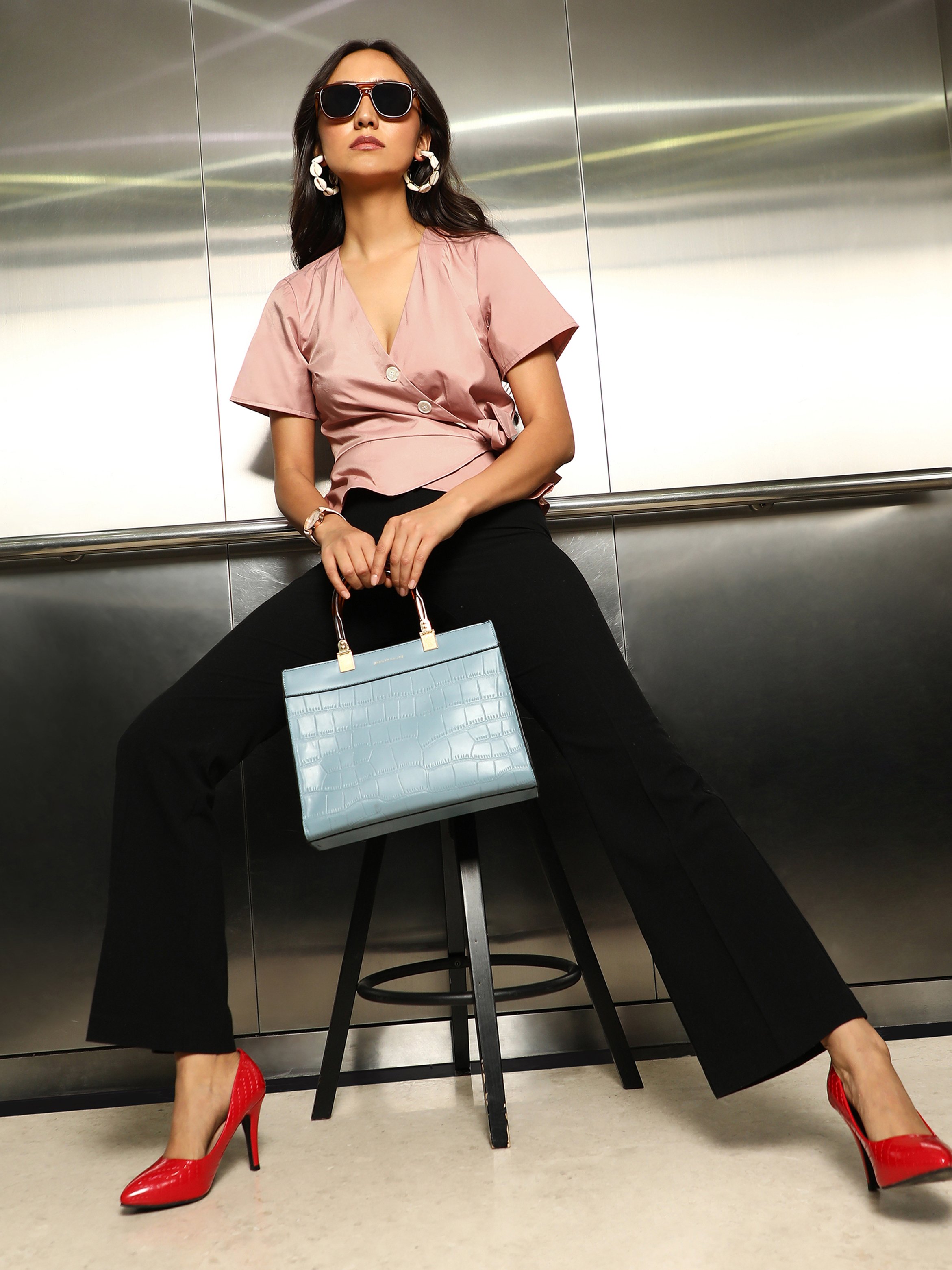 Nude Pink Solid Wrap Top