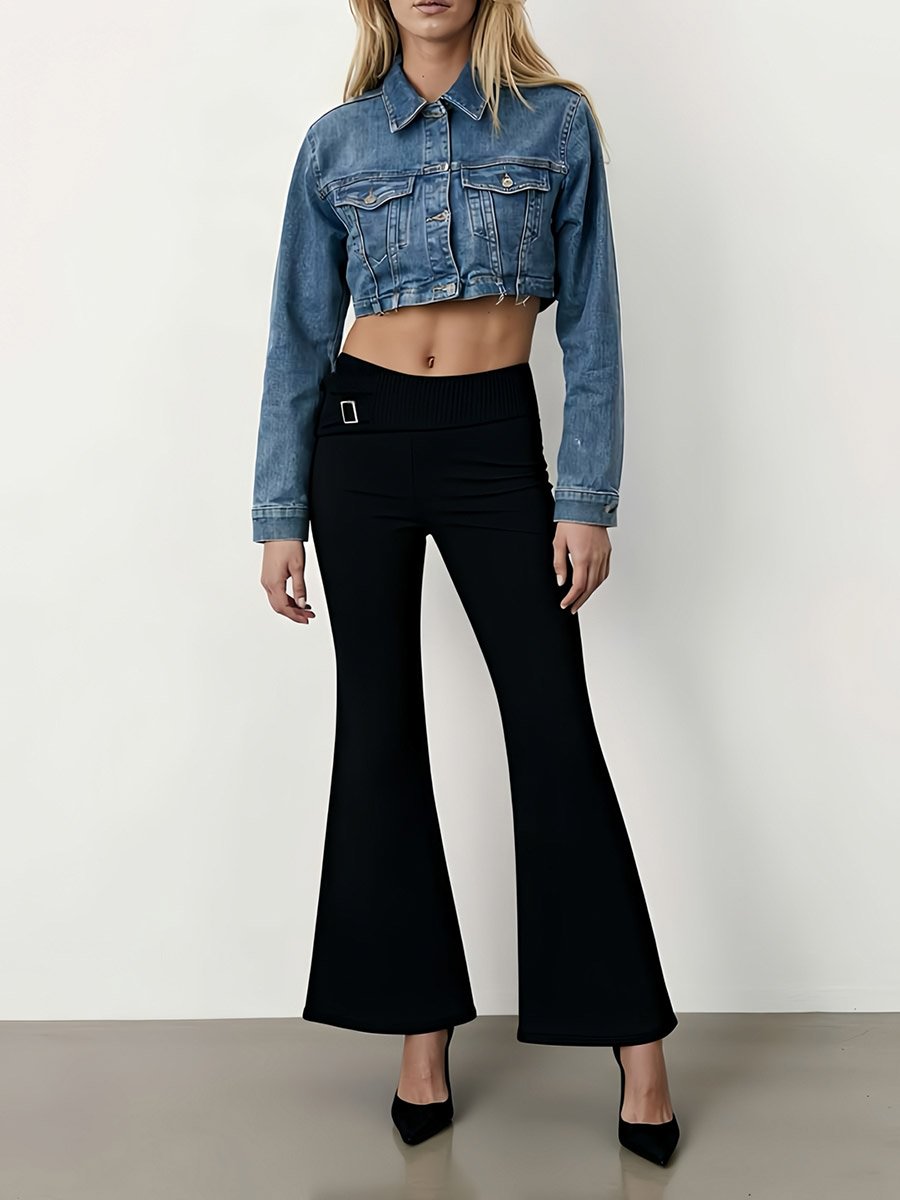 Black Solid Flared Pants