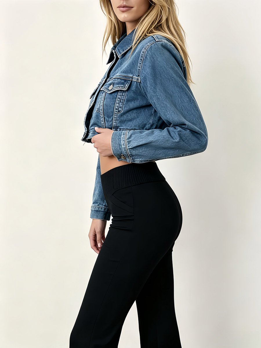 Black Solid Flared Pants