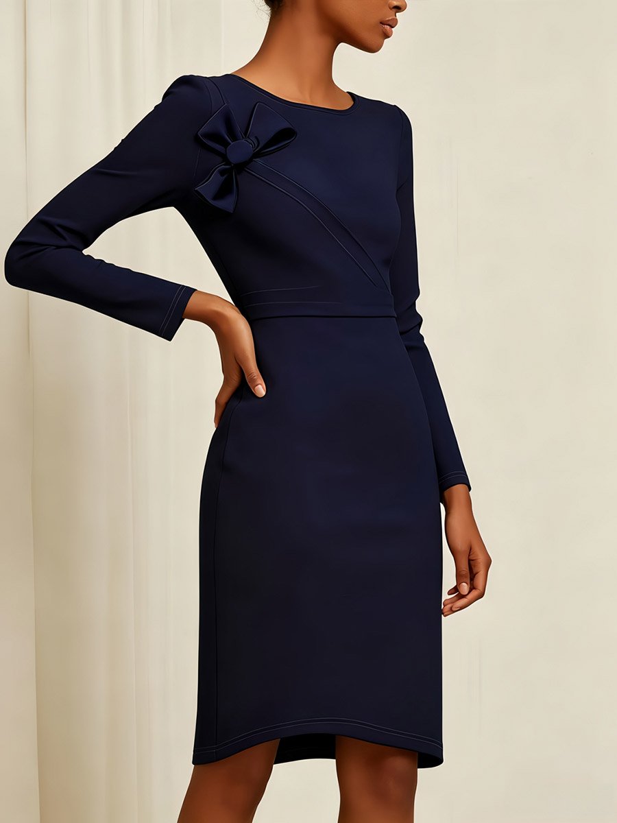 Black Sheath Knee Length Dress with Bow Detail