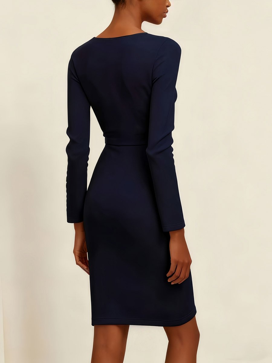 Black Sheath Knee Length Dress with Bow Detail