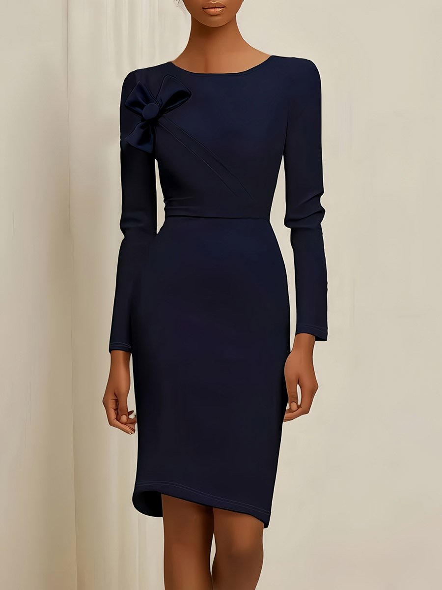 Black Sheath Knee Length Dress with Bow Detail