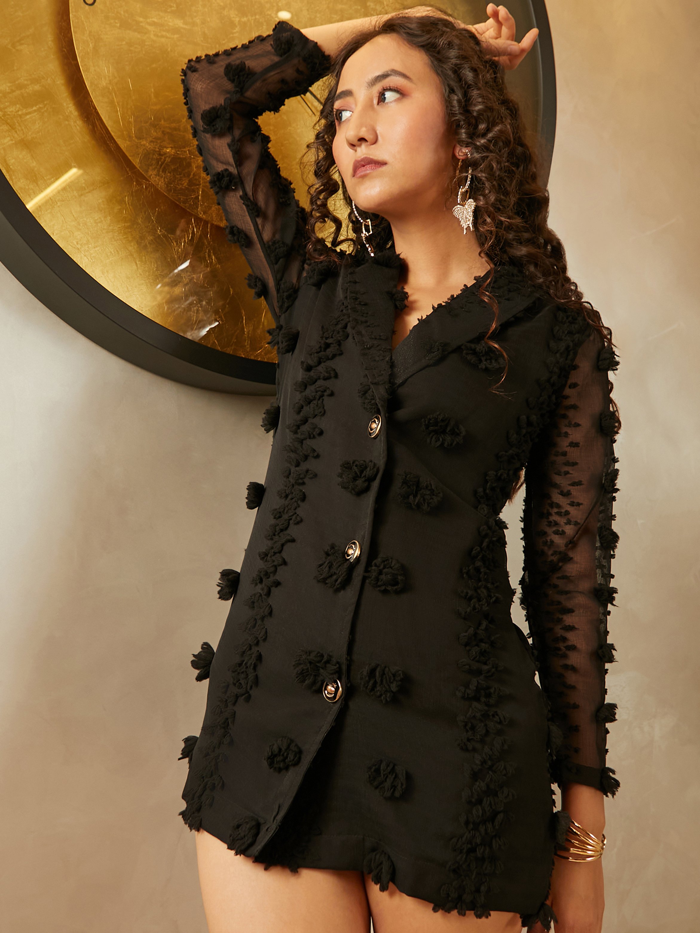 Midnight Black Single-Breasted Blazer Mini Dress