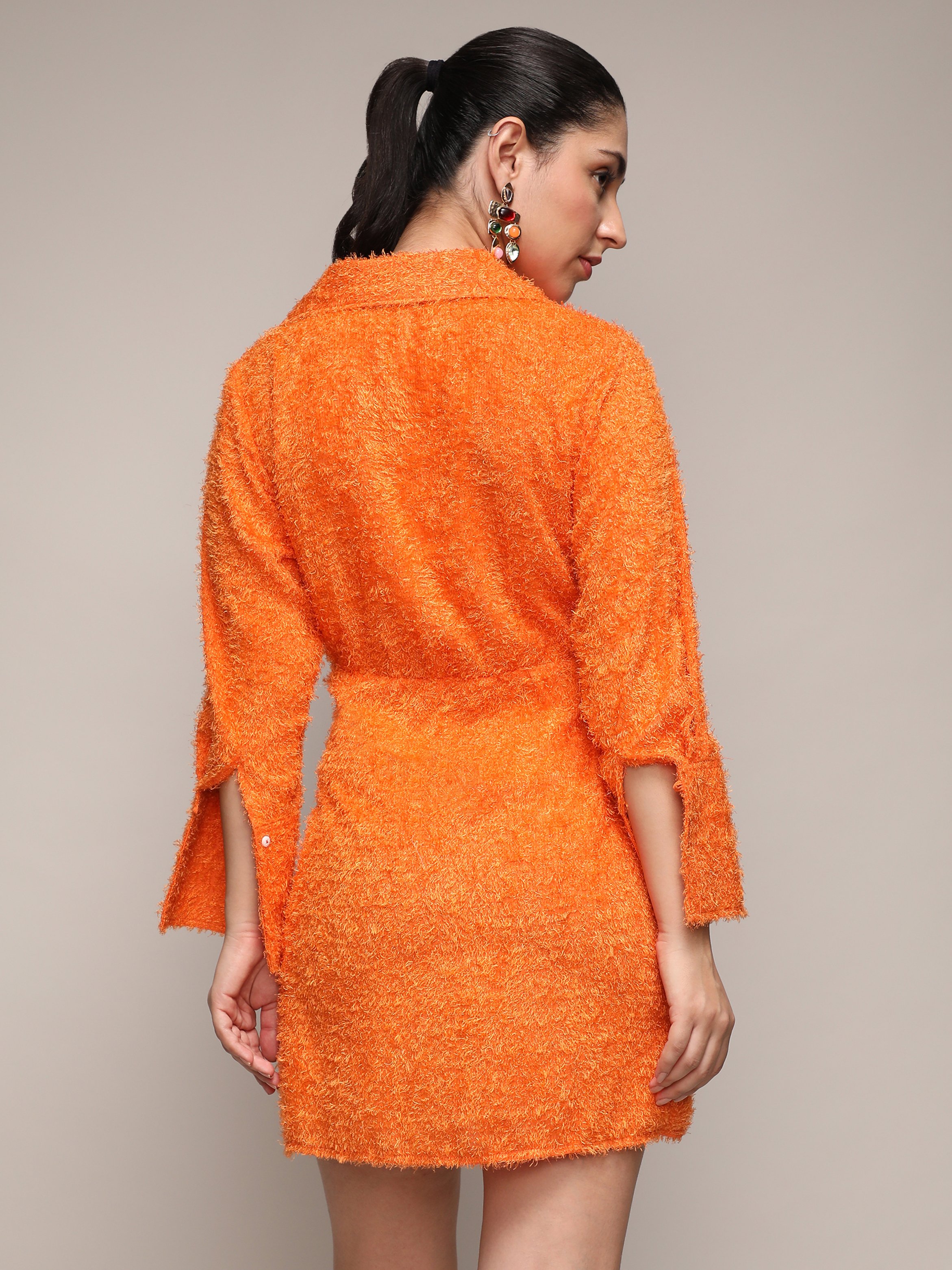 Pumpkin Orange Sherpa Wrap Mini Dress