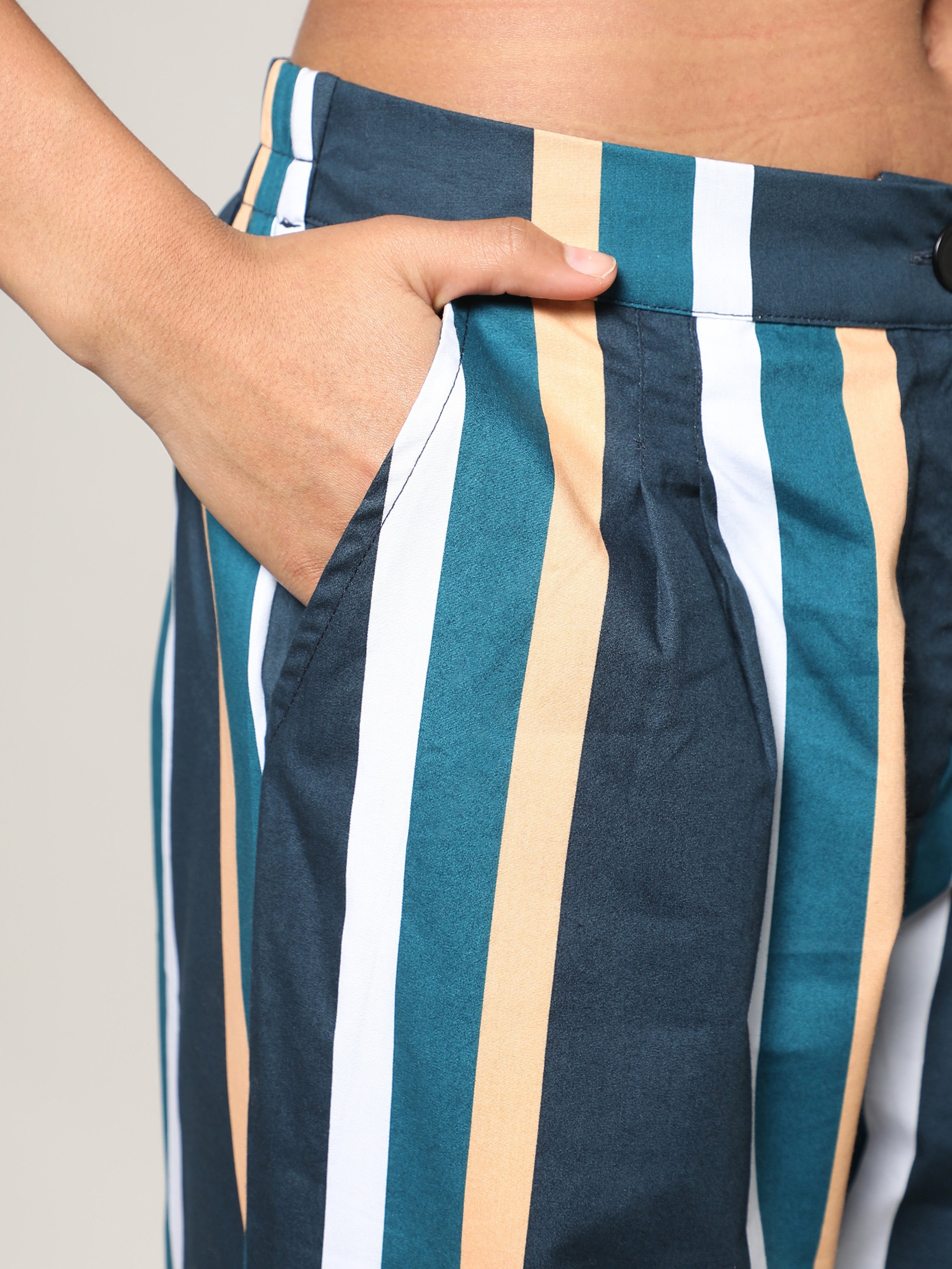 Prussian Blue Striped Waistcoat and Pants Co-Ord Set