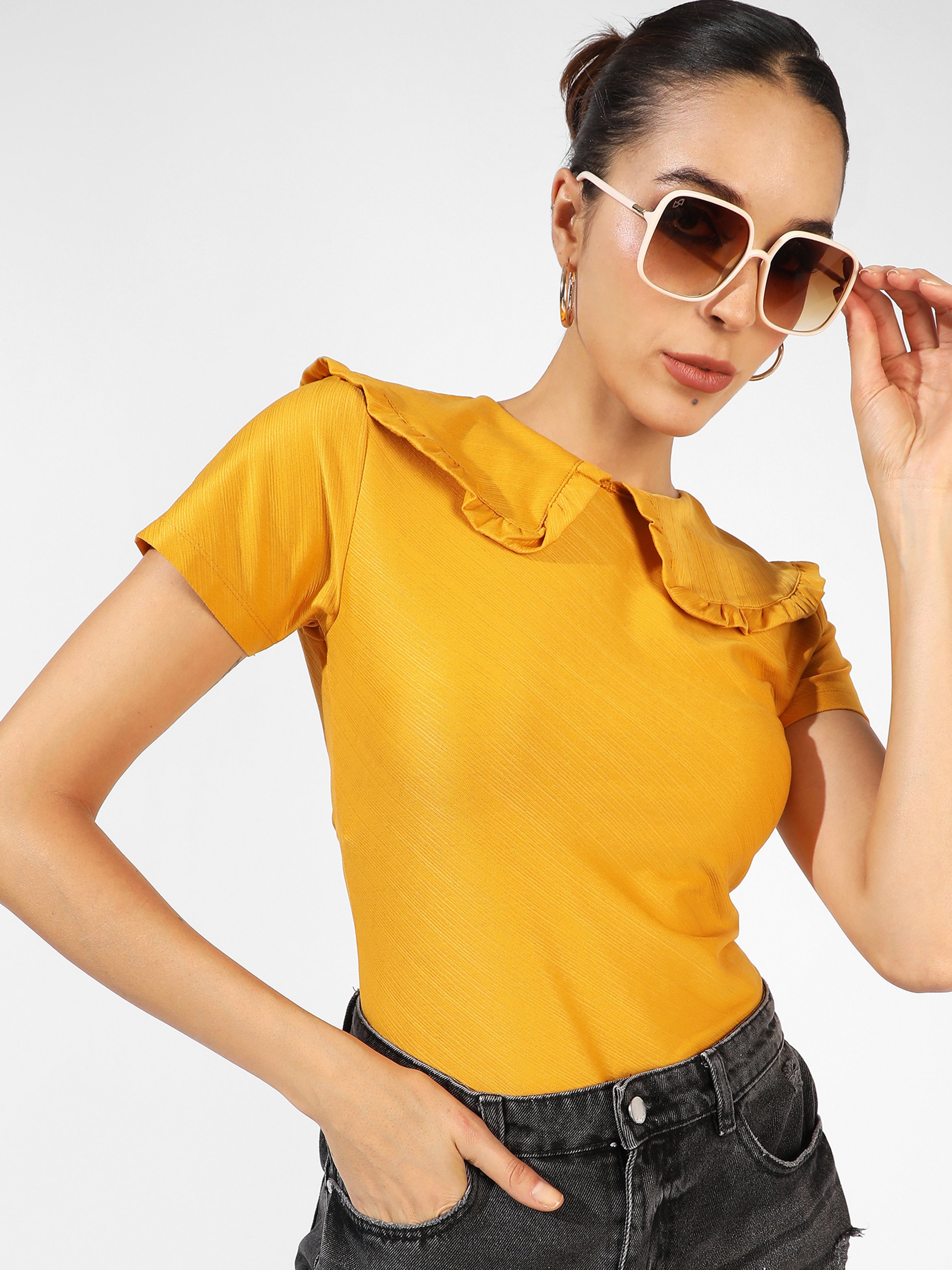 Mustard Solid Peter-Pan Collar Top