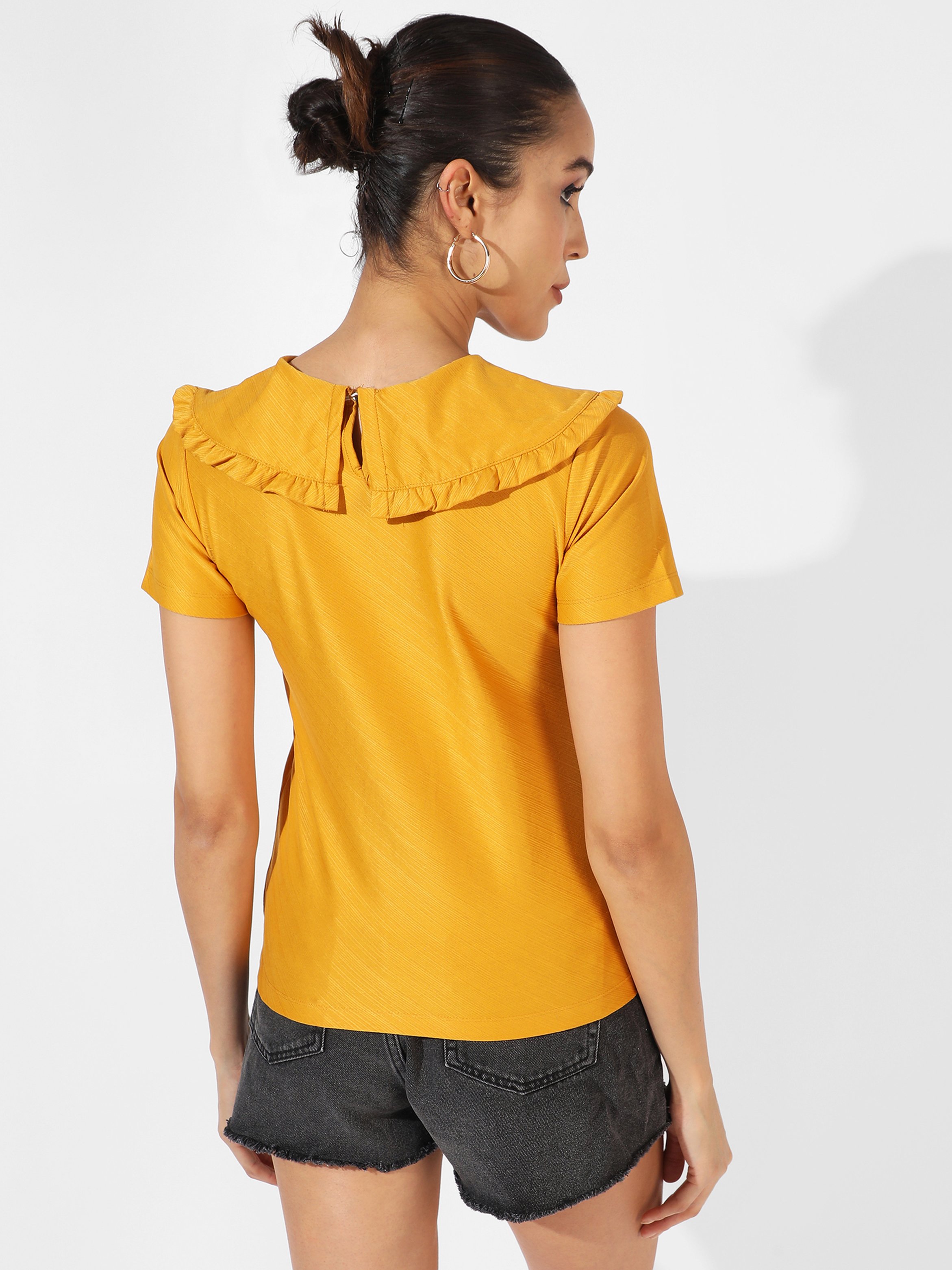 Mustard Solid Peter-Pan Collar Top