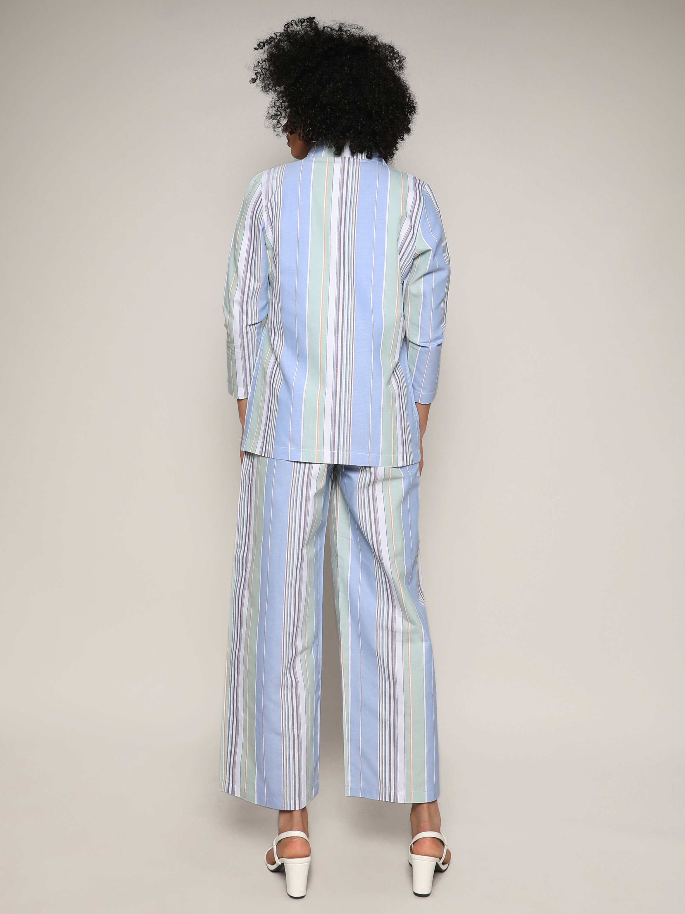 Striped Double-Breasted Blazer and Pants Co-Ord Set