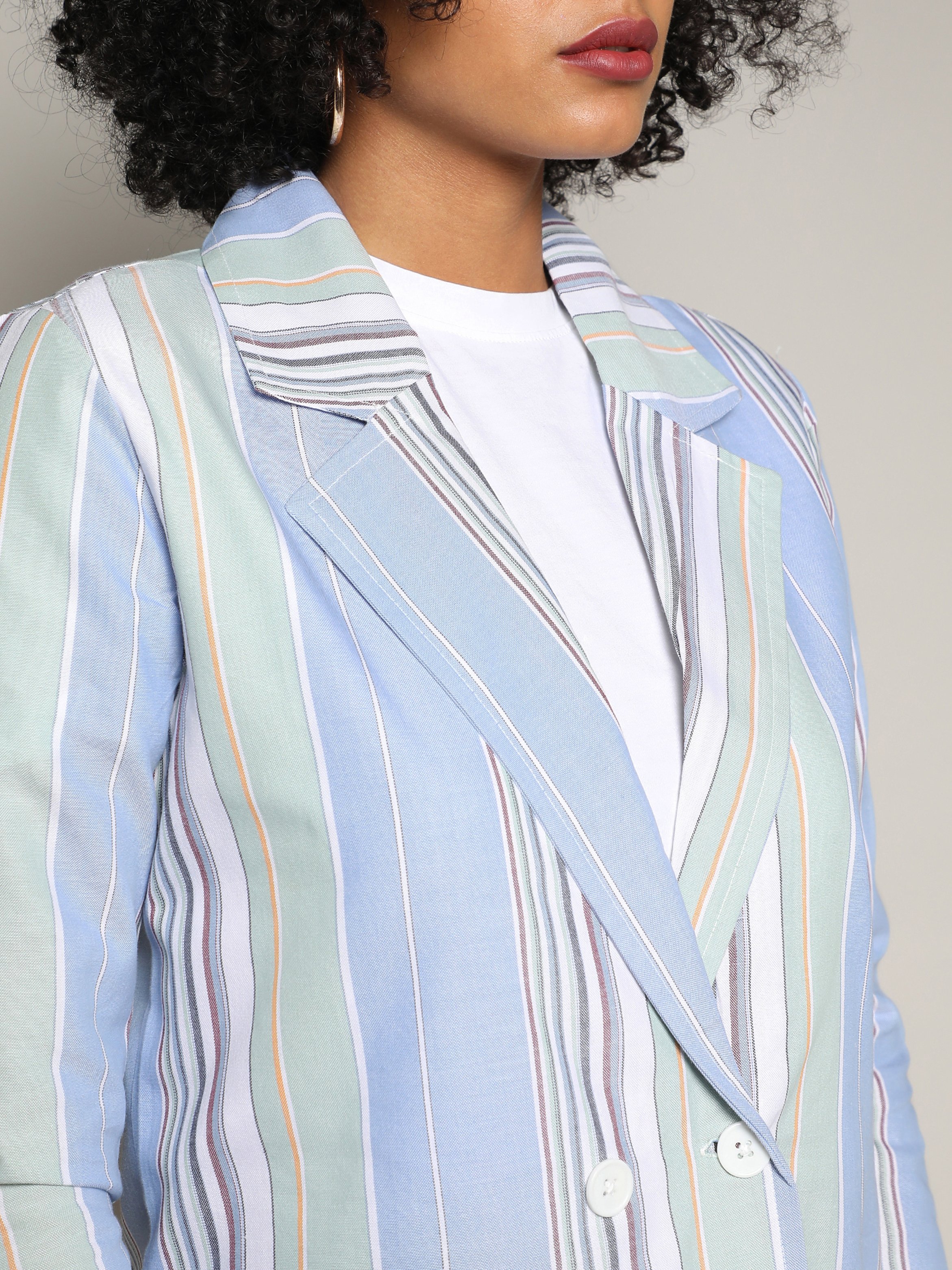 Striped Double-Breasted Blazer and Pants Co-Ord Set