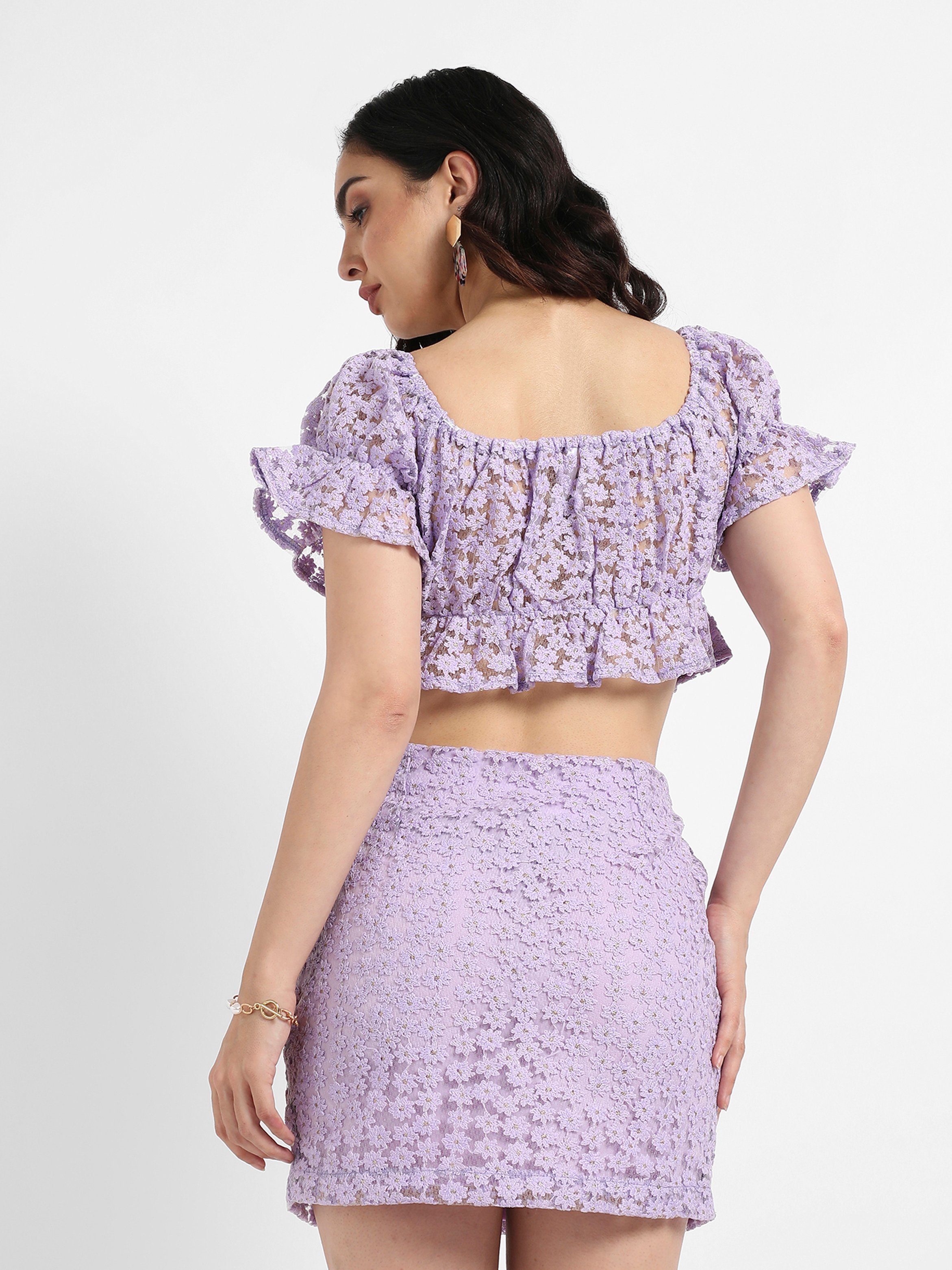 Lavender Micro Lace Crop Top and Skirt Co-Ord Set