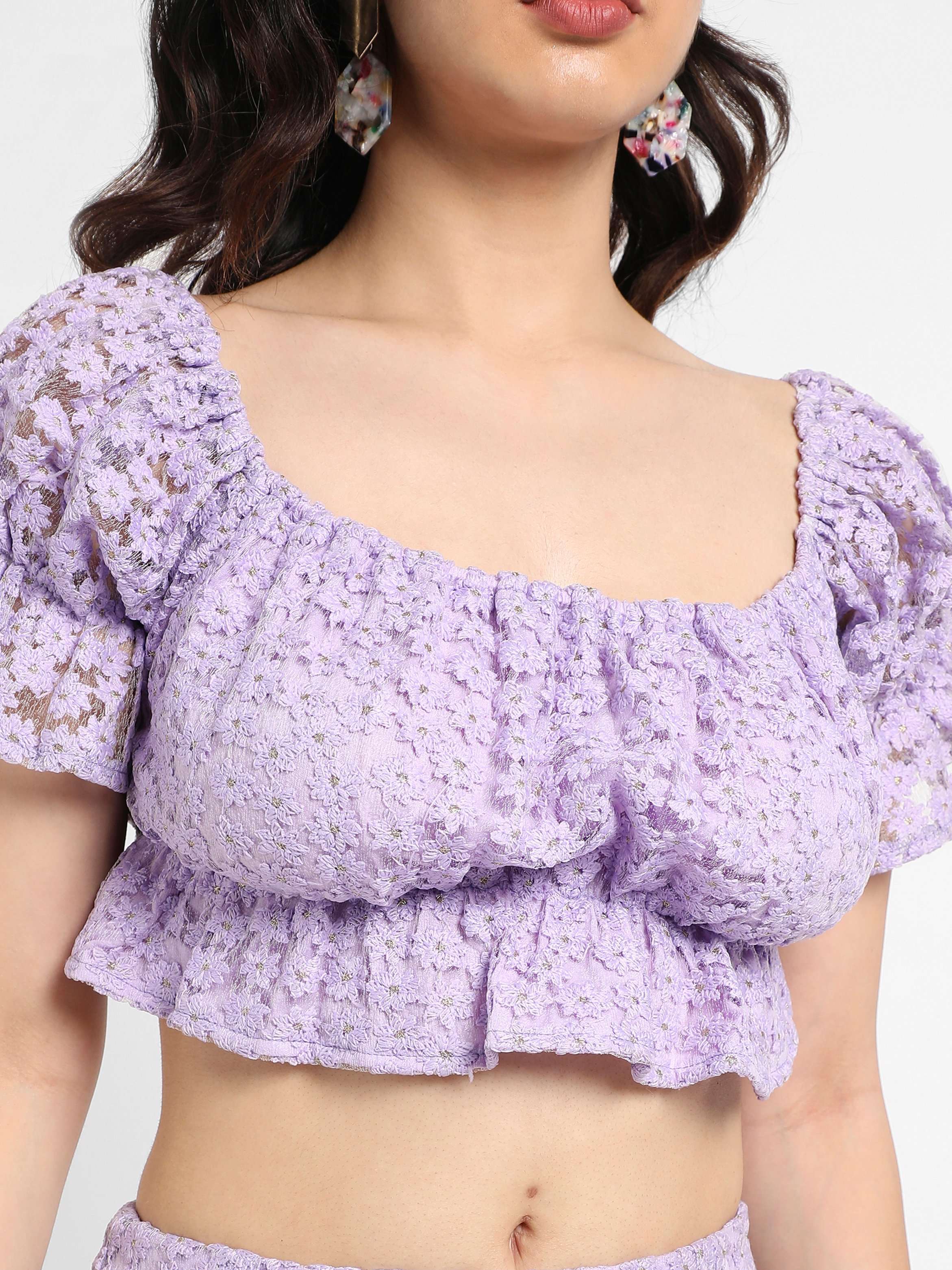 Lavender Micro Lace Crop Top and Skirt Co-Ord Set