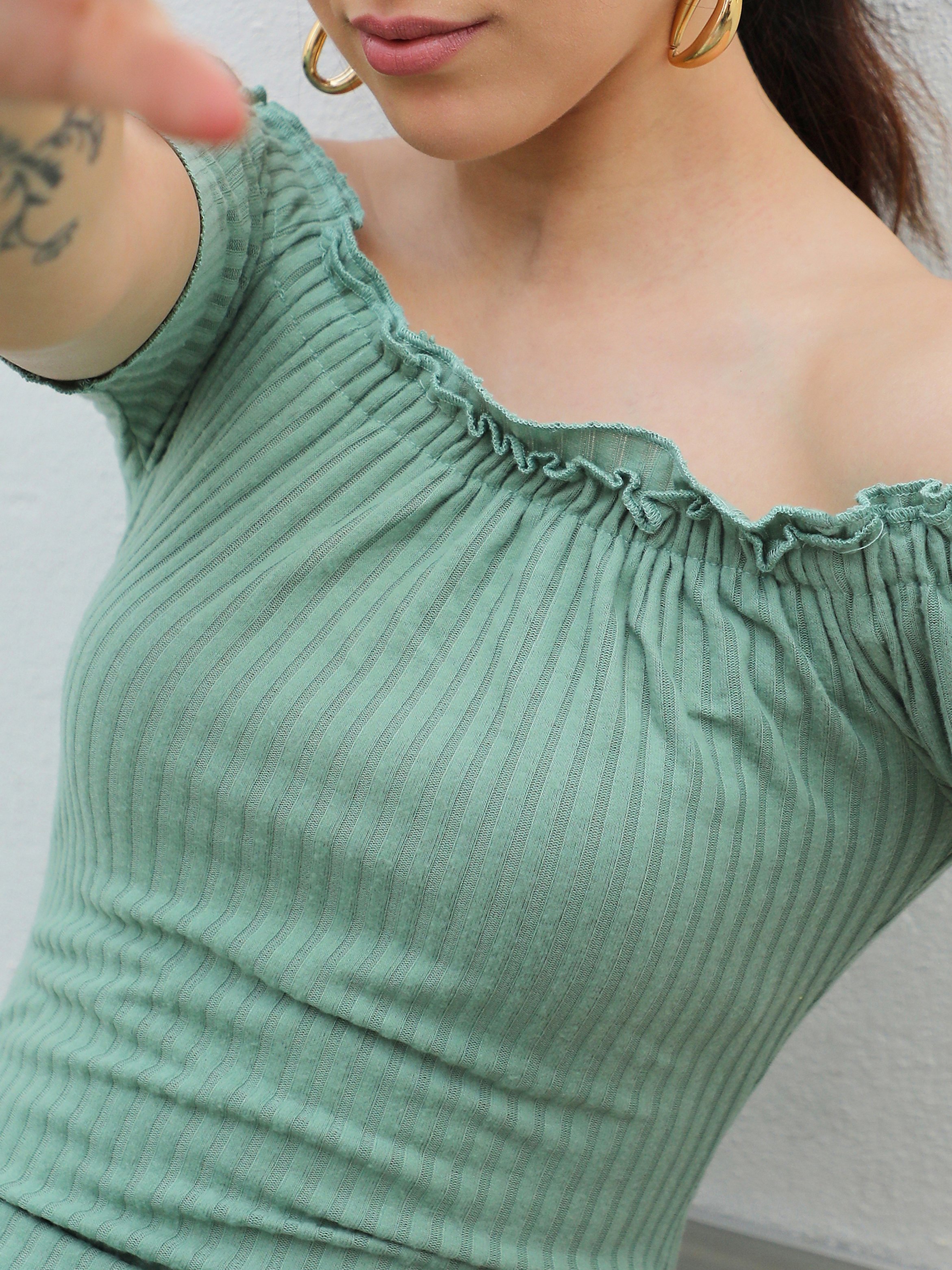Green Ribbed Bodycon Mini Dress