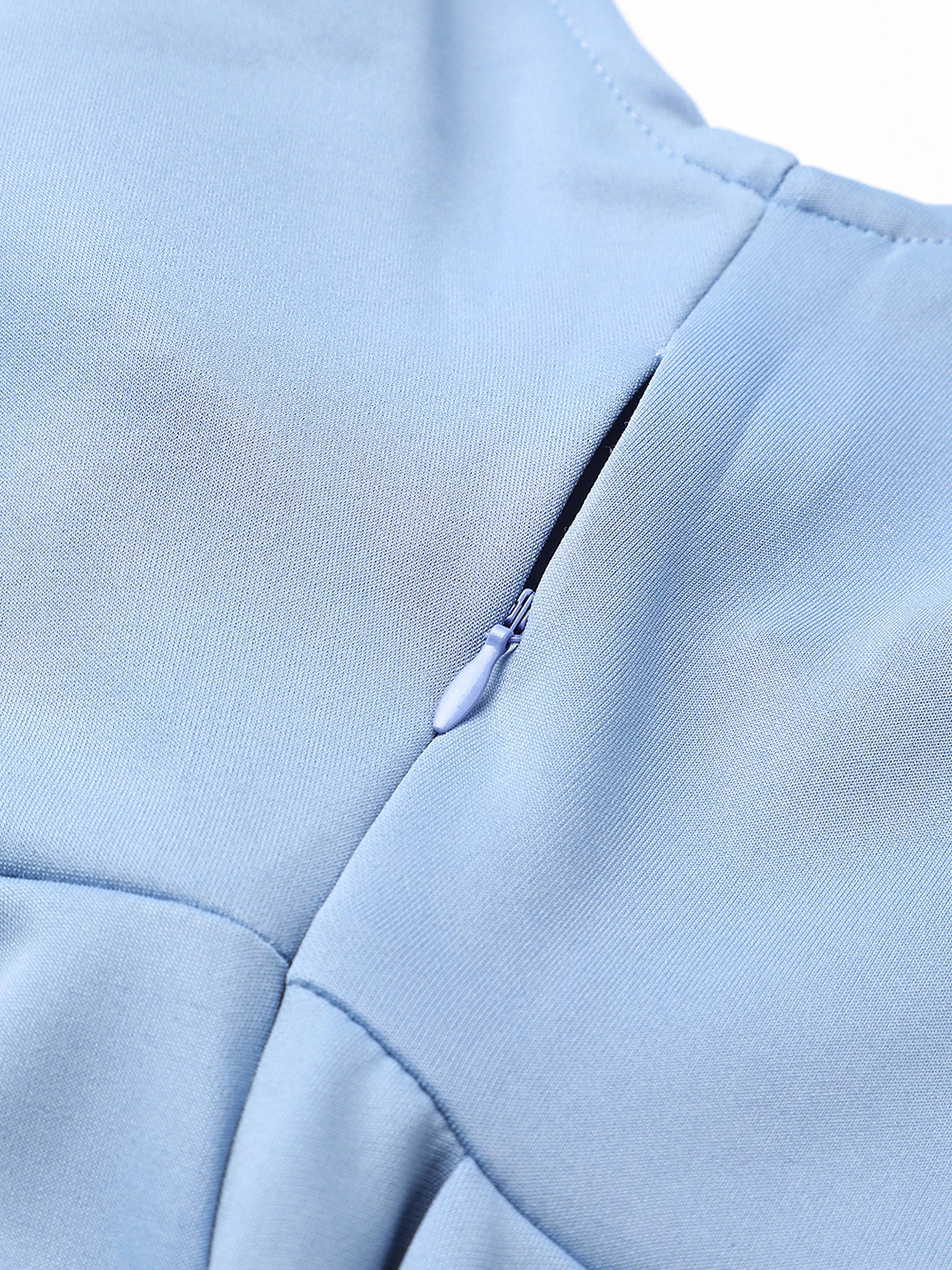 Sky Blue One-Shoulder Ruffle Knee Length Dress