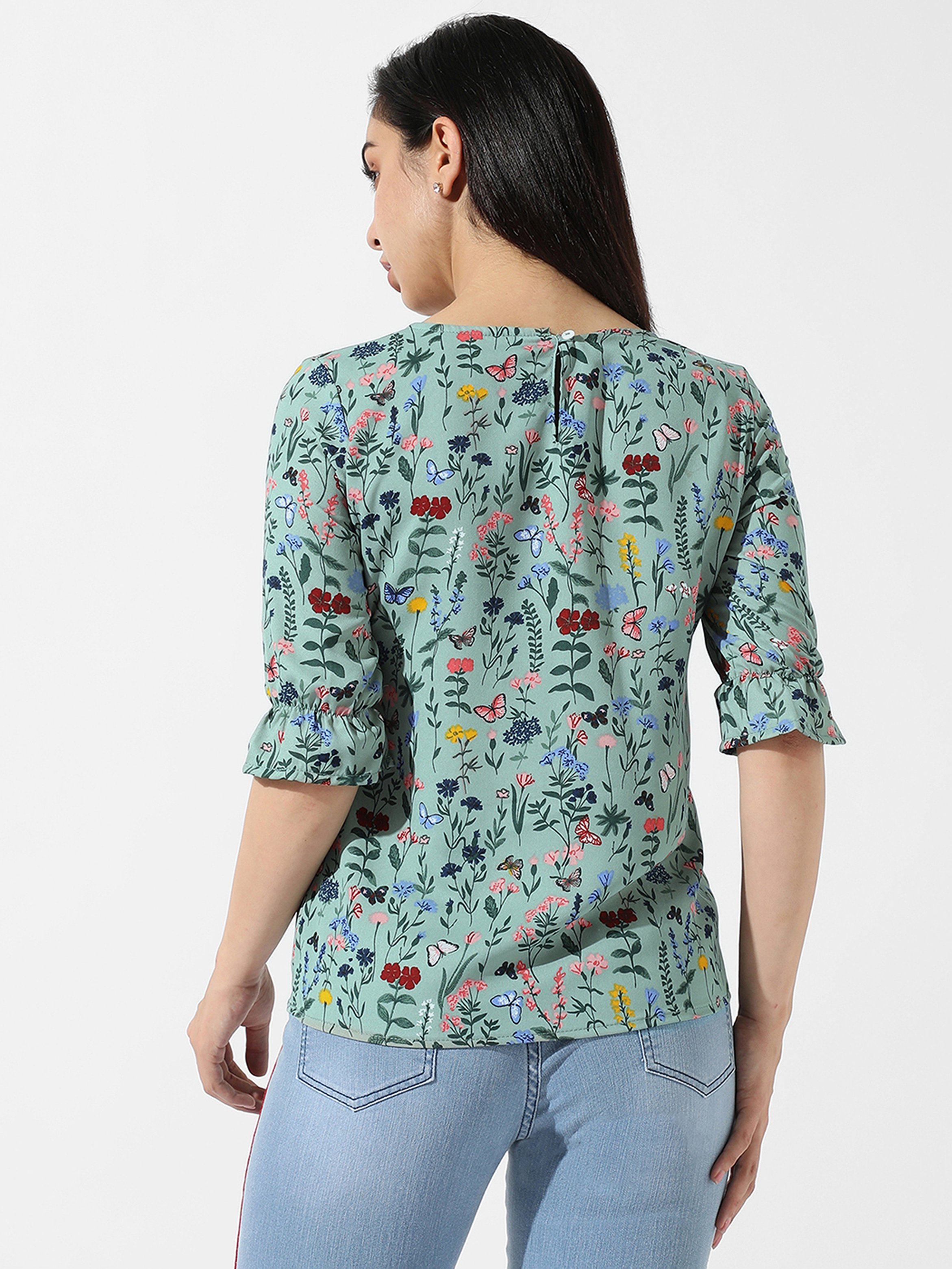 Green Floral Print Top