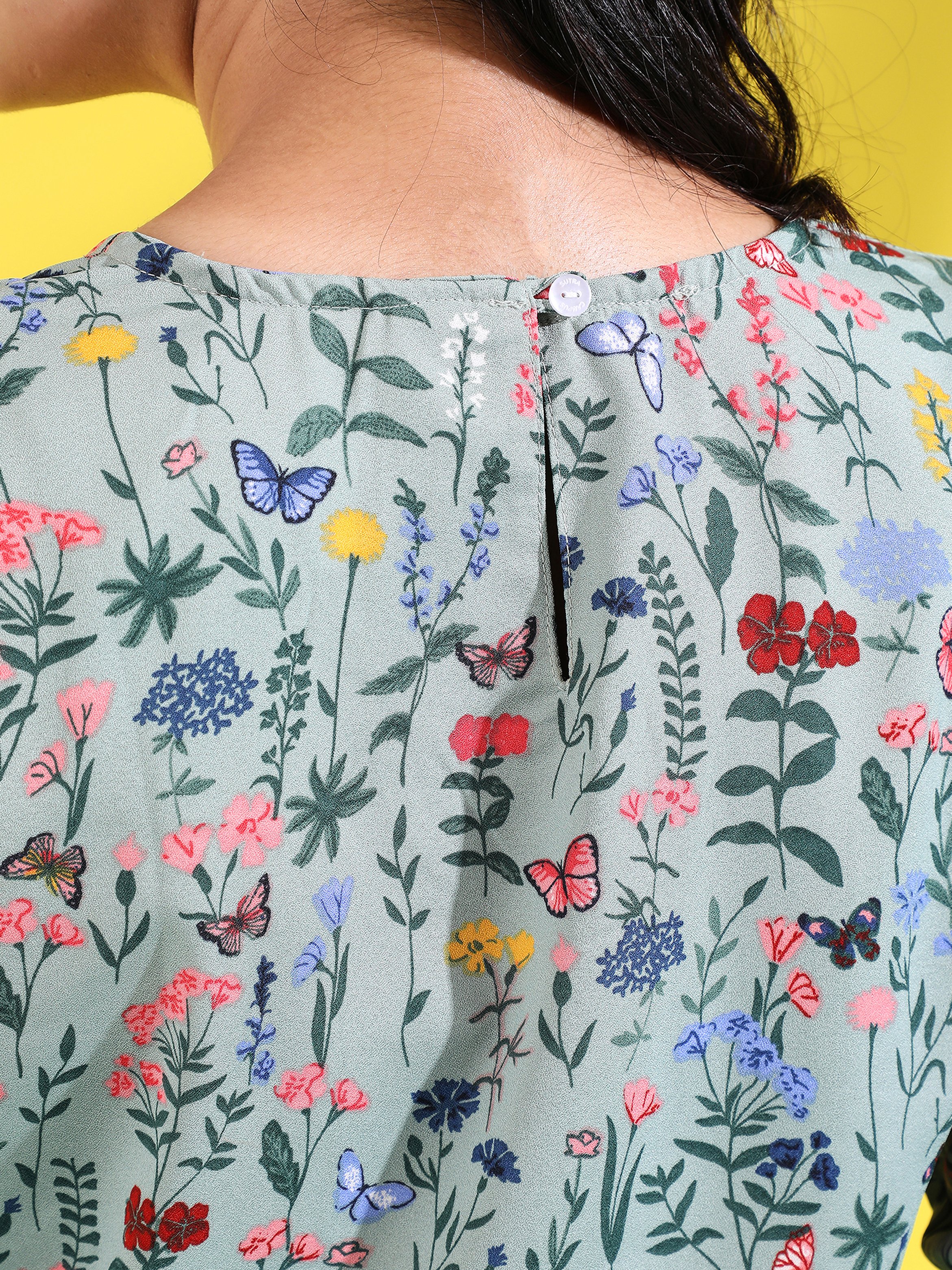 Green Floral Print Top