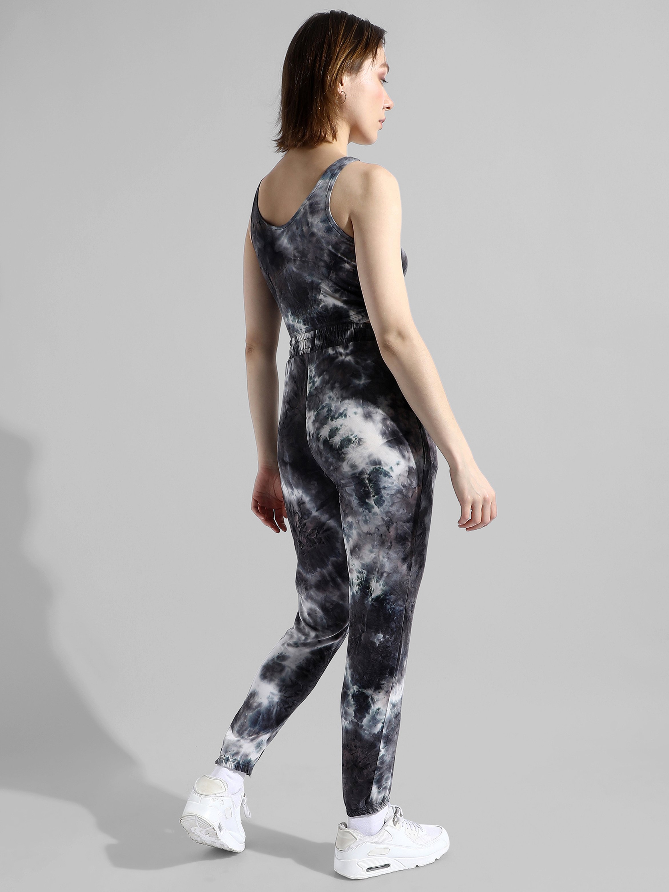 Charcoal Grey Tie-Dye Crop Top and Joggers Co-Ord Set