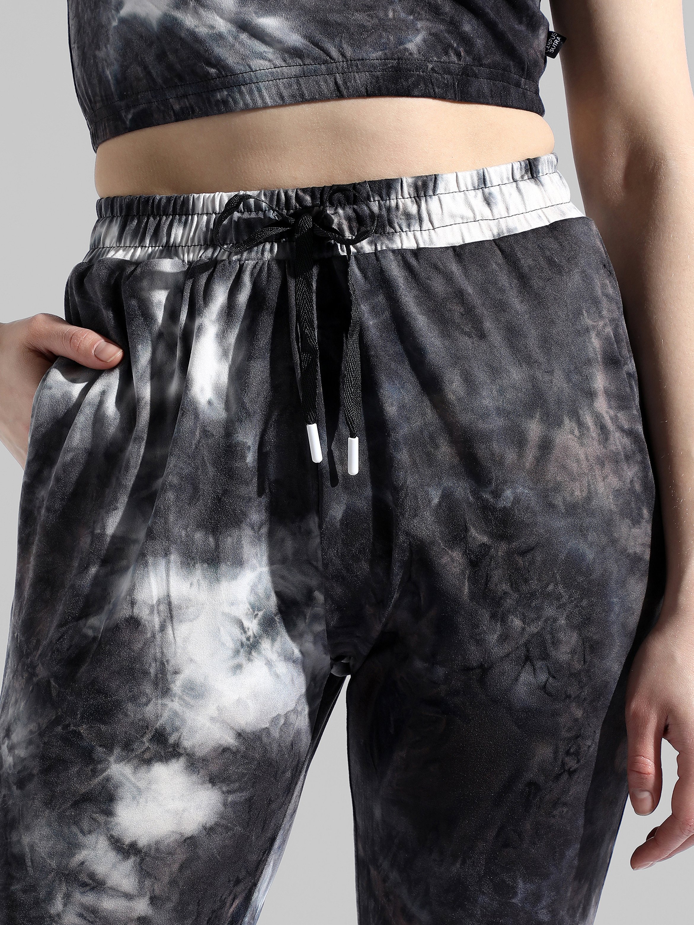 Charcoal Grey Tie-Dye Crop Top and Joggers Co-Ord Set