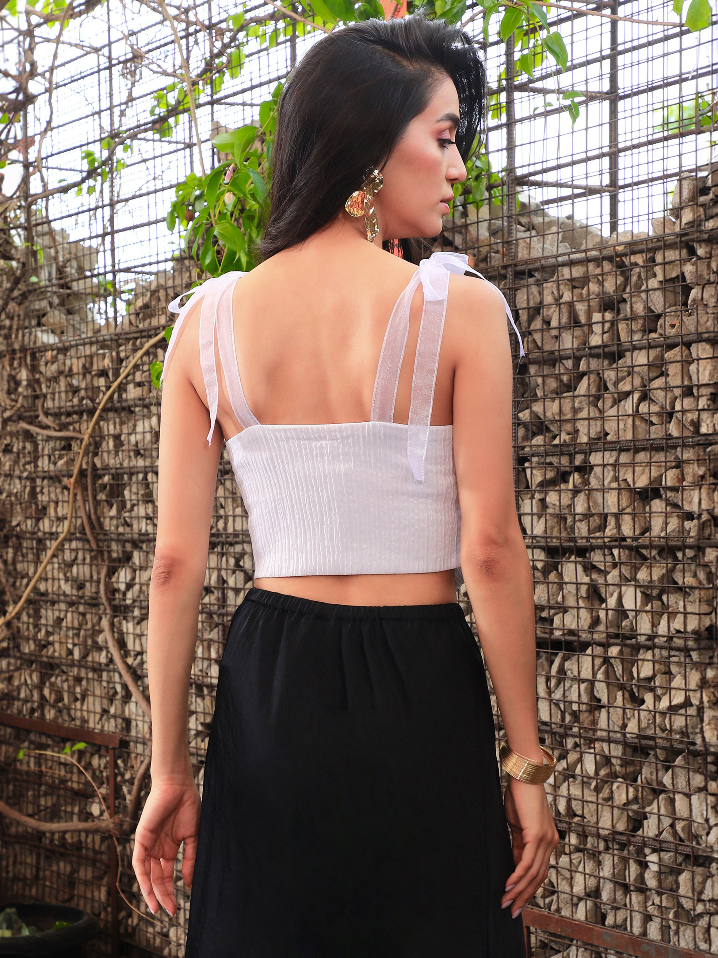 Ivory White Textured Corset Top
