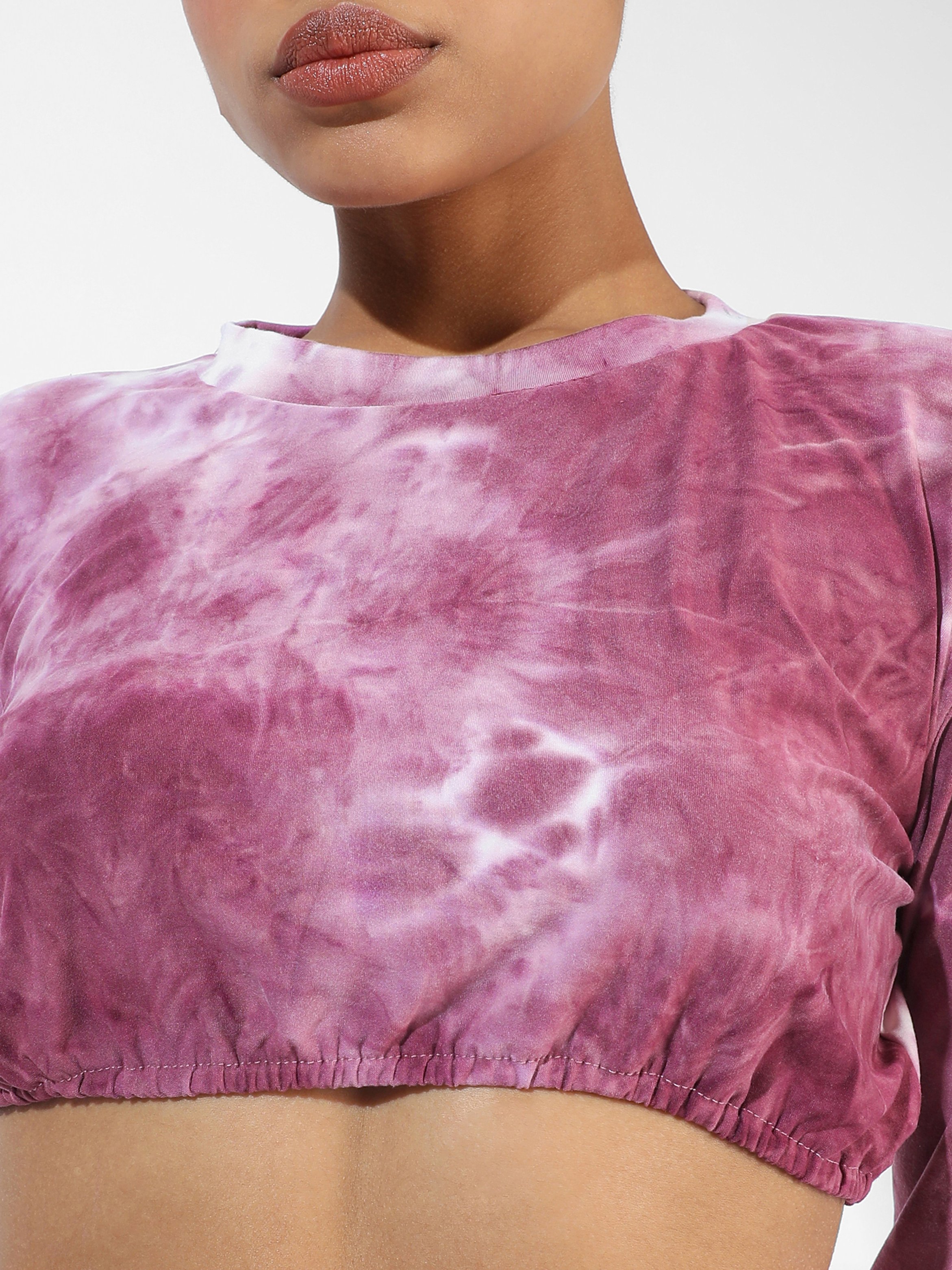 Garnet Pink Tie-Dye Crop Top and Shorts Co-Ord Set
