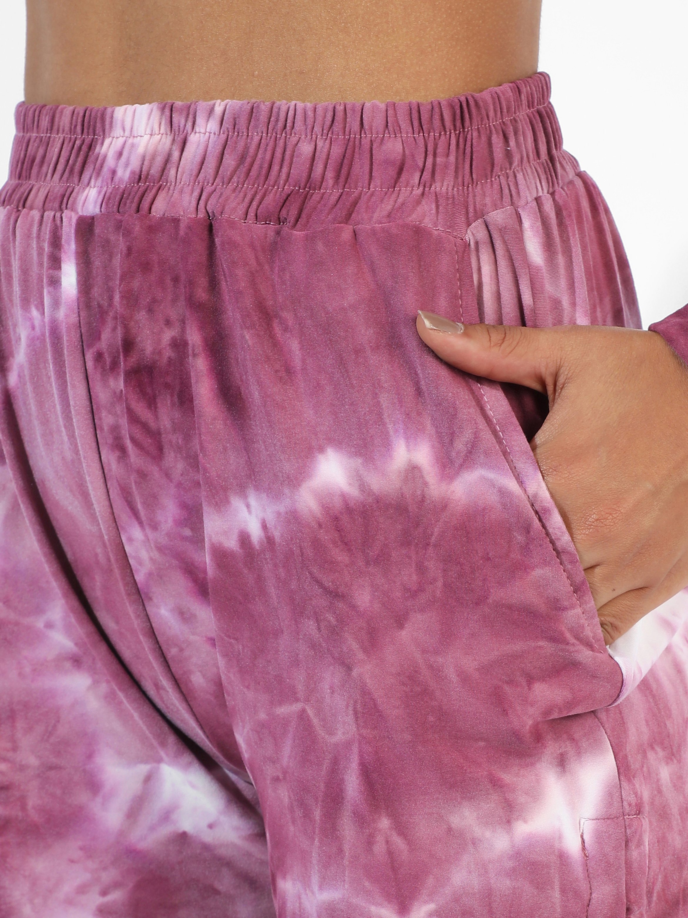 Garnet Pink Tie-Dye Crop Top and Shorts Co-Ord Set