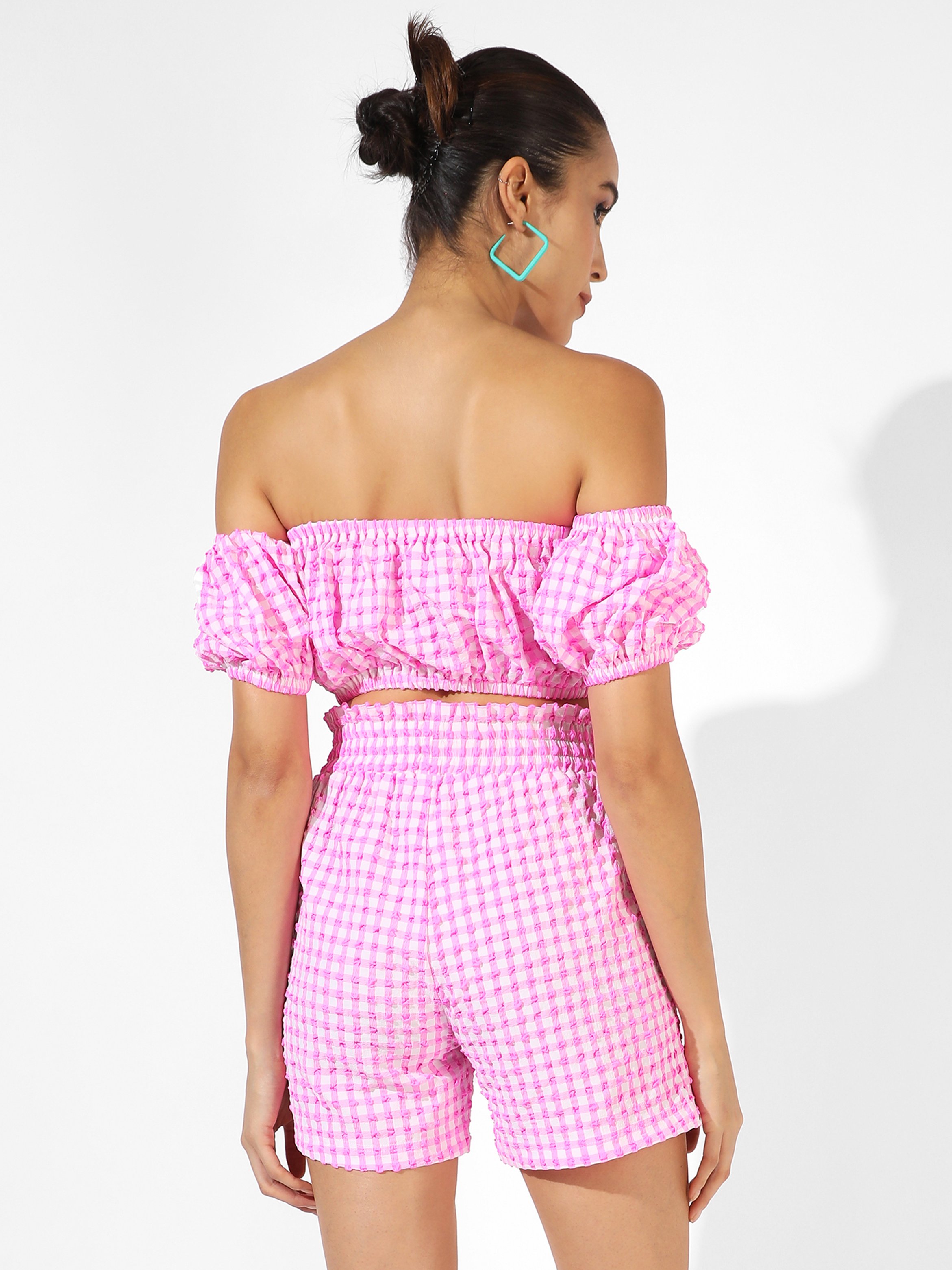 Pink Gingham Check Crop Top and Shorts Co-Ord Set