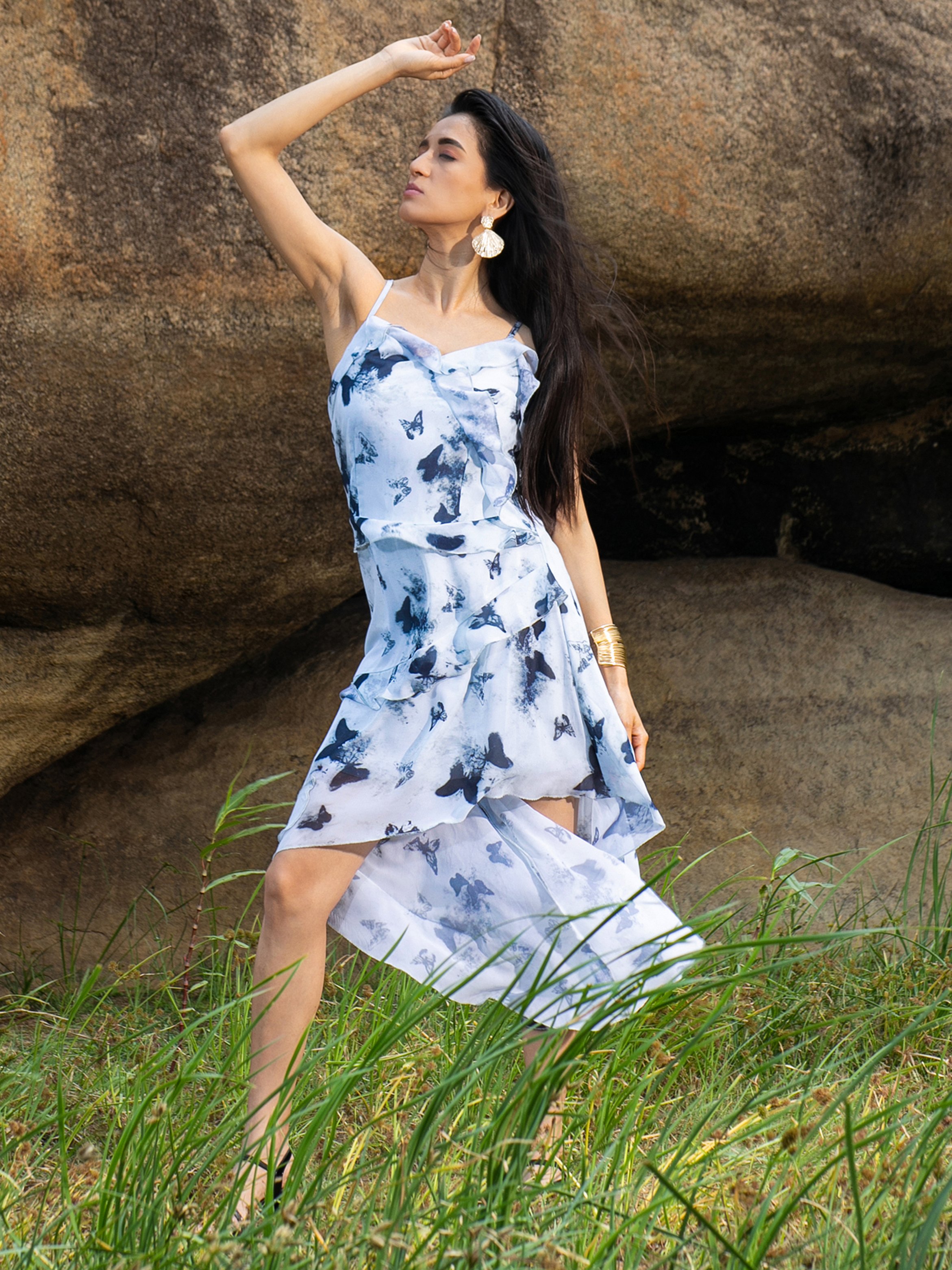 blue butterfly print dress Blurry Midi For Women at Bahrain Size:Only Headband and Dress 3-6 Months Fantasy Lace Long Sleeves The beauty of this GothicSTYLE