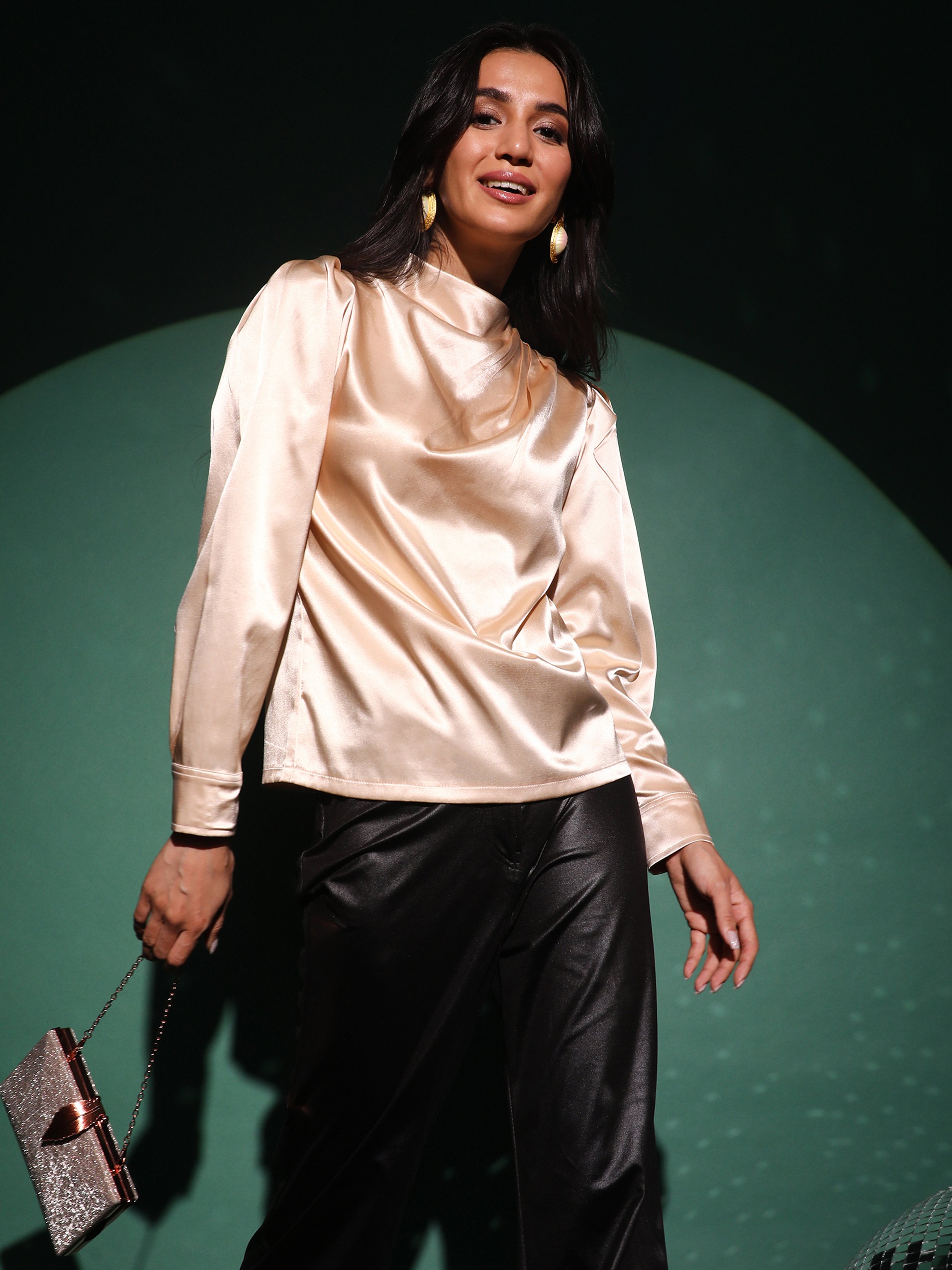 Beige Solid Draped Top