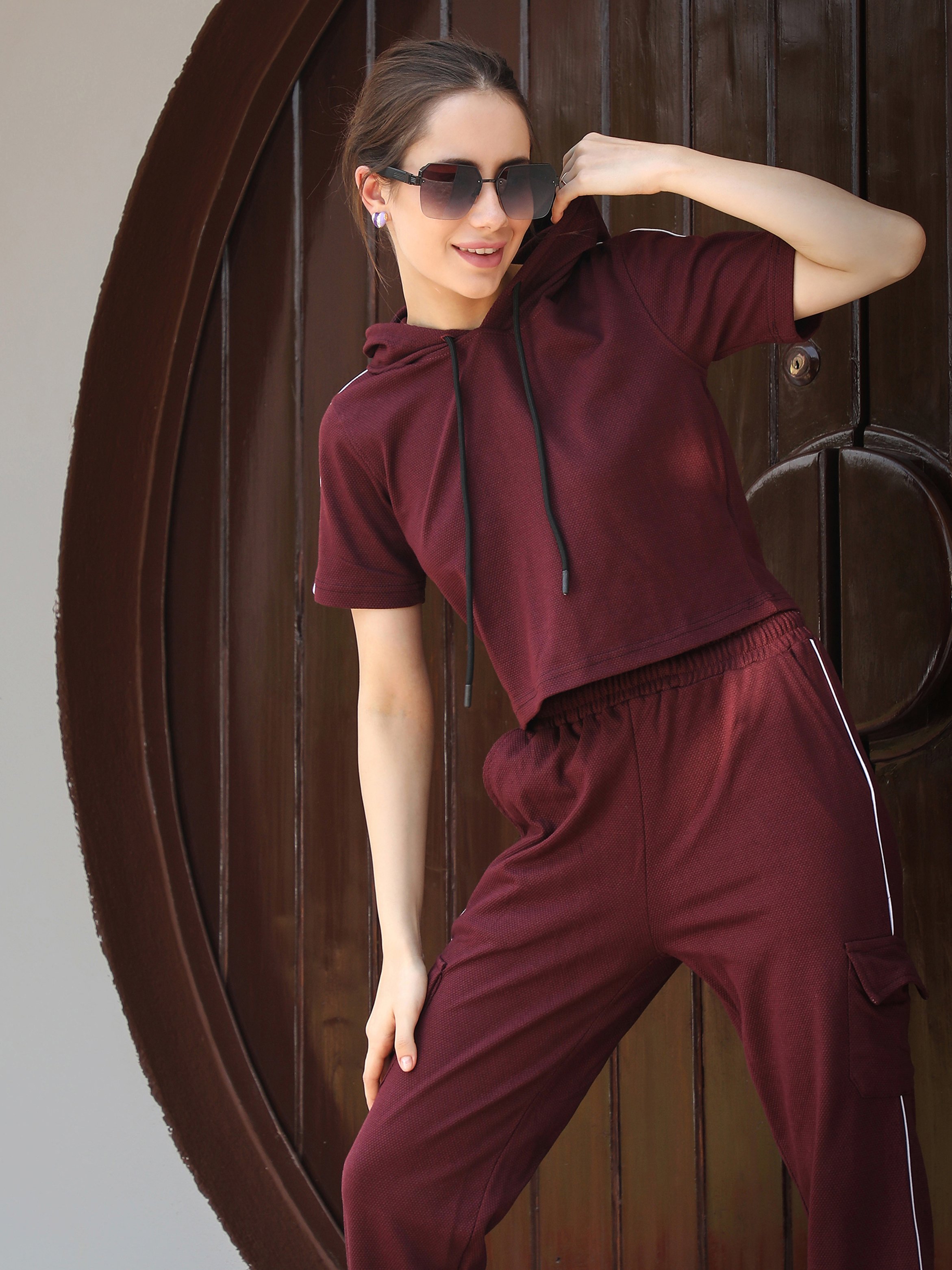 Wine Red Utility Hooded Top and Joggers Co-Ord Set