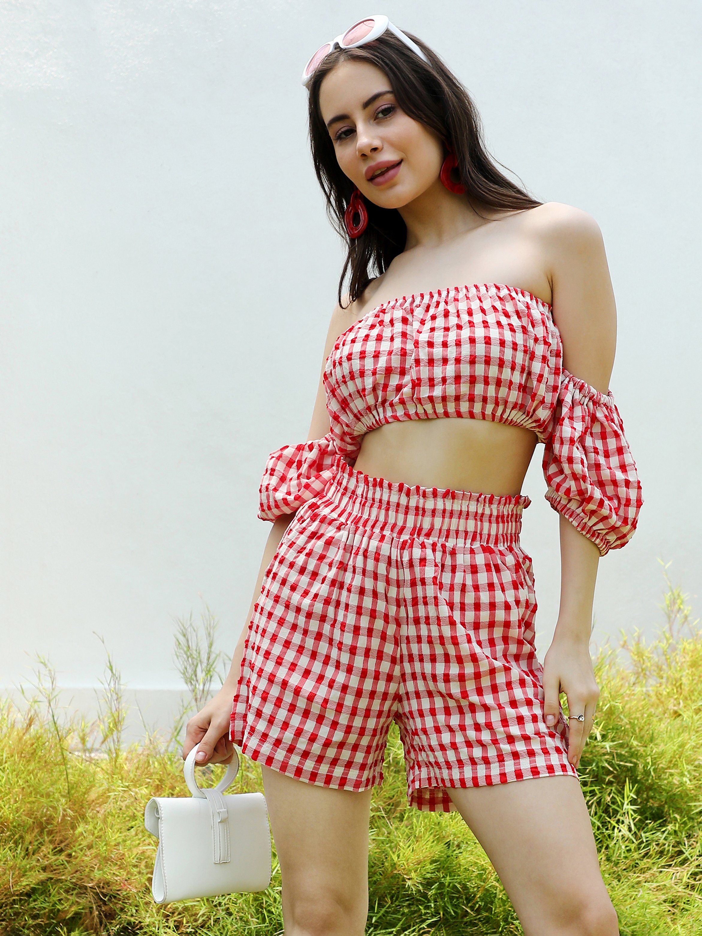 Scarlet Red Gingham Check Crop Top and Shorts Co-Ord Set