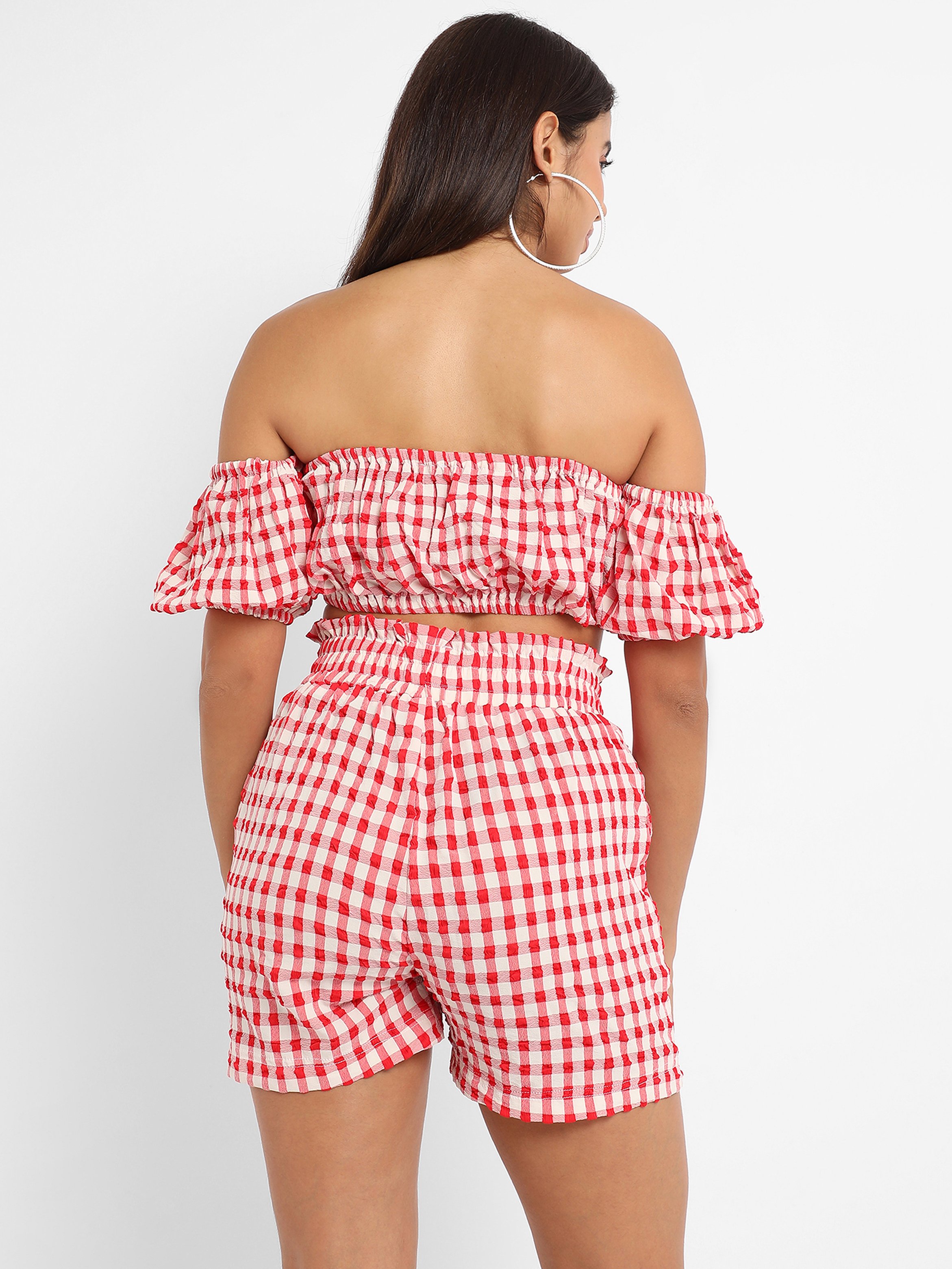 Scarlet Red Gingham Check Crop Top and Shorts Co-Ord Set