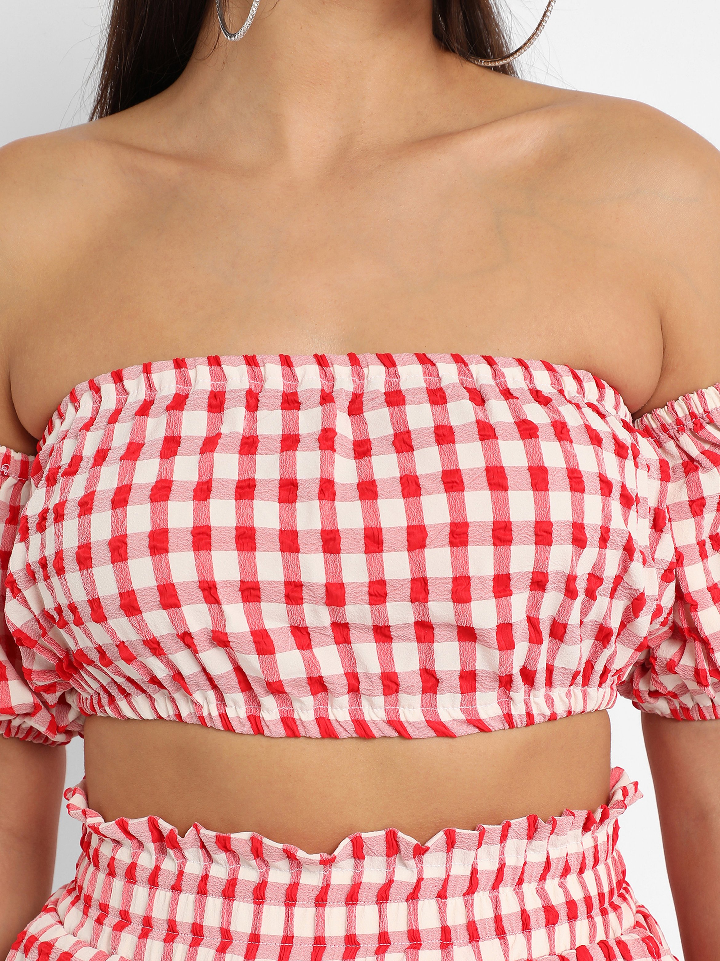 Scarlet Red Gingham Check Crop Top and Shorts Co-Ord Set