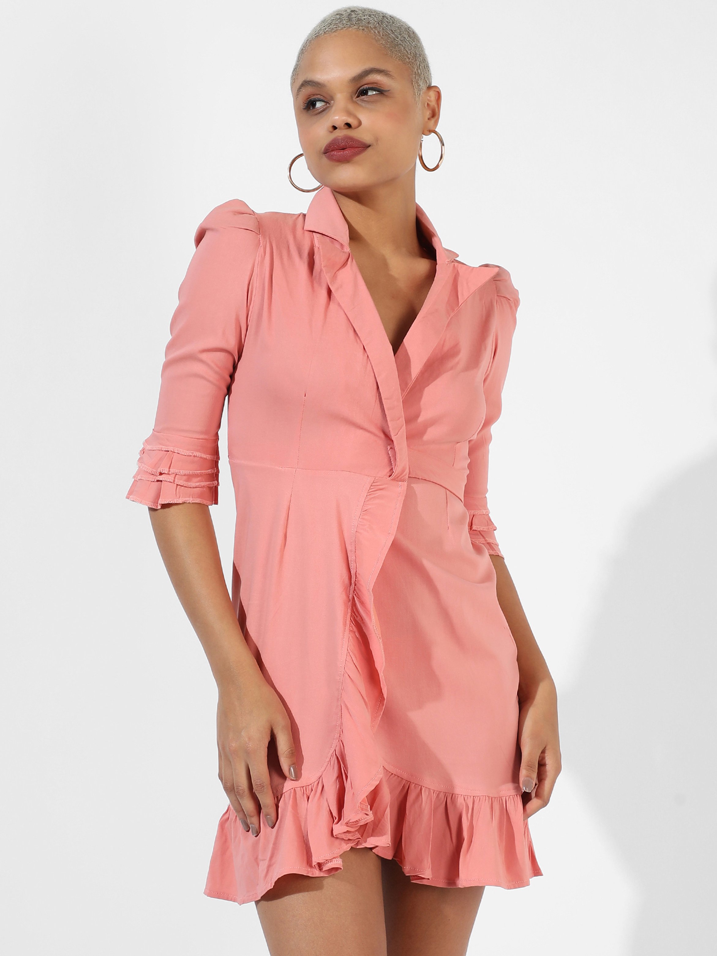 Rouge Pink Flared Wrap Mini Dress
