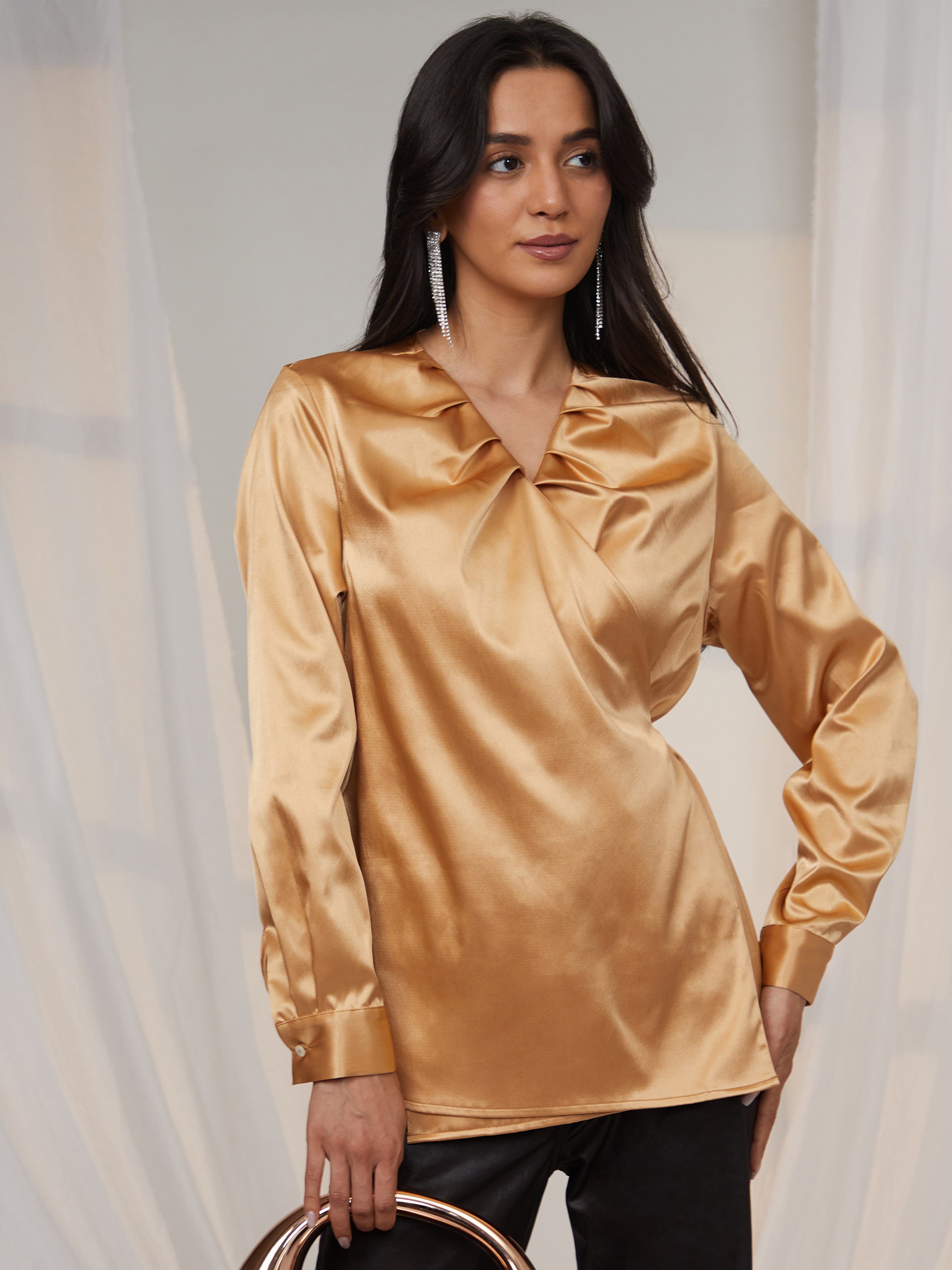 California Gold Satin Wrap Top
