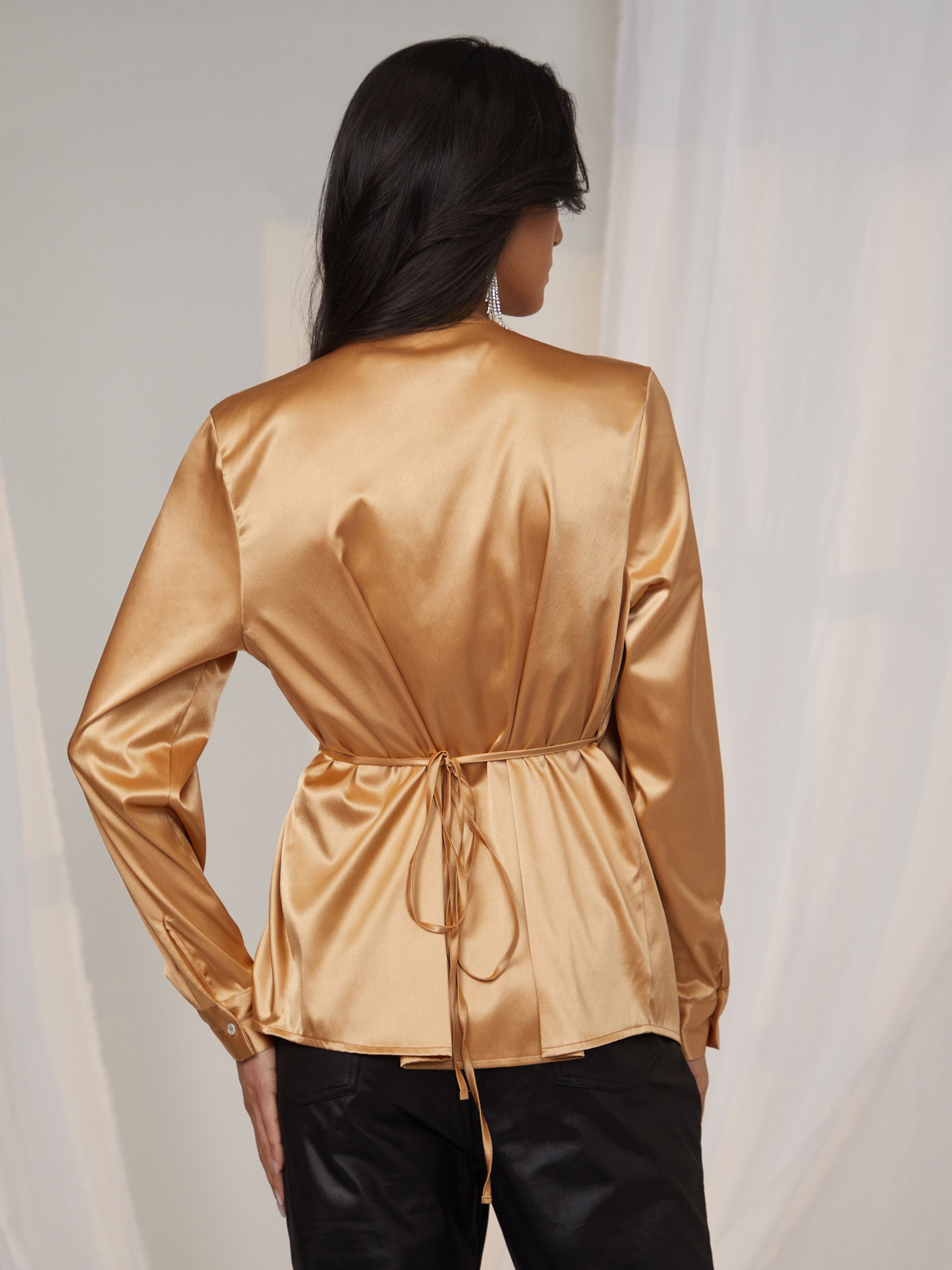 California Gold Satin Wrap Top