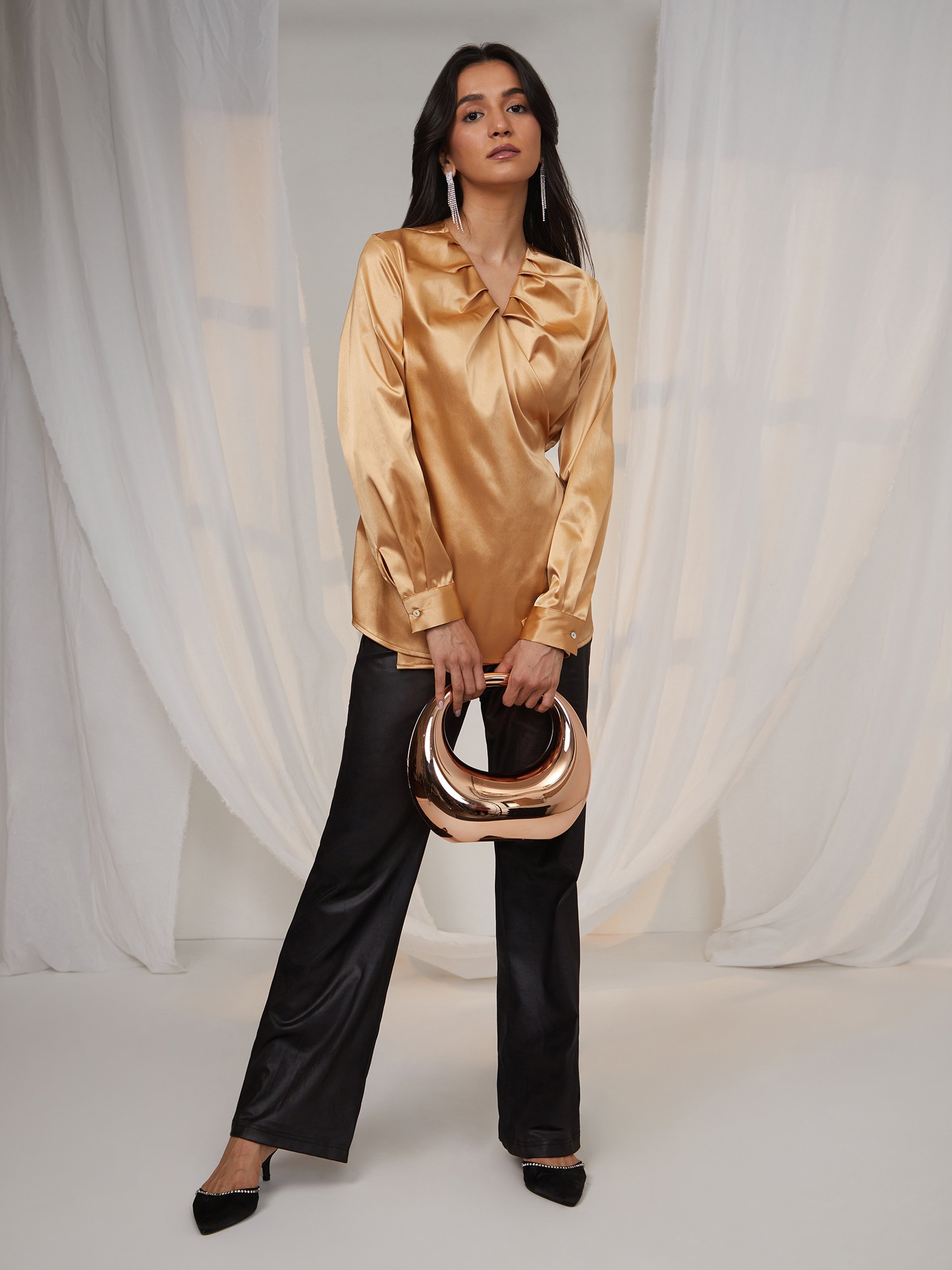 California Gold Satin Wrap Top
